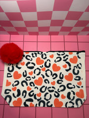 Hearts and Cheetah - Large Canvas Pouch