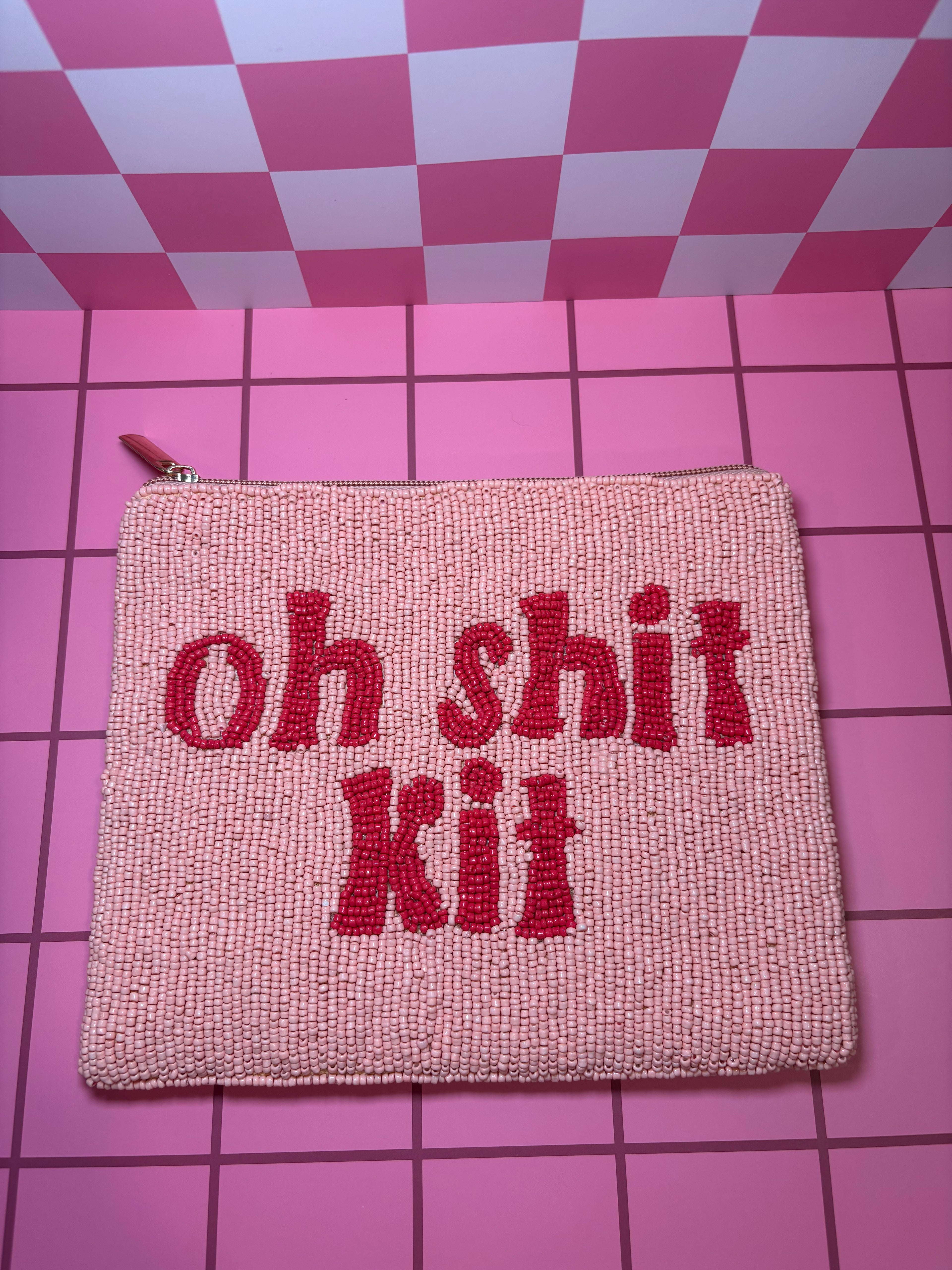 XXL Oh Shit Kit Beaded Pouch in red