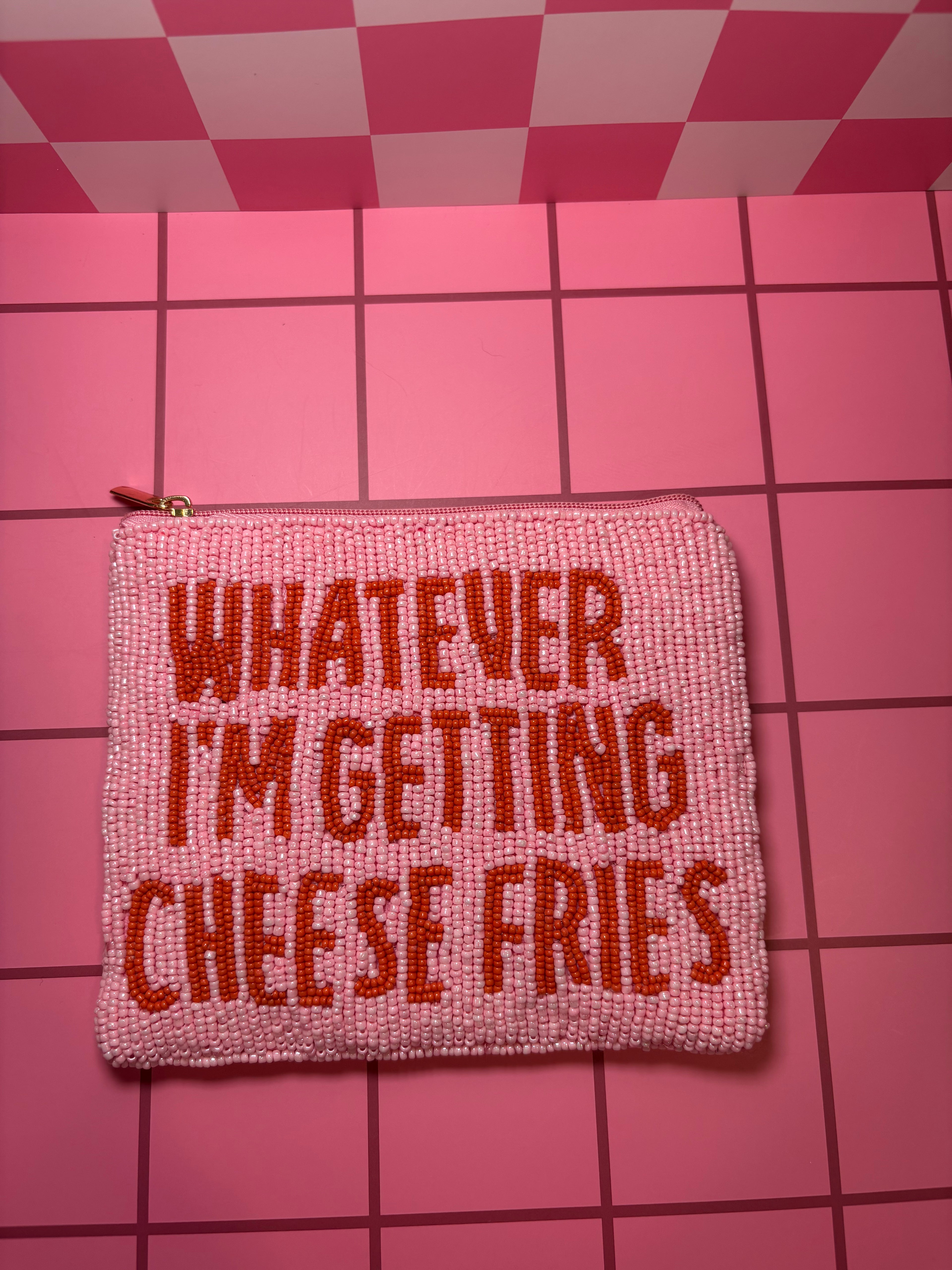XL Whatever I'm Getting Cheese Fries Beaded Pouch in red