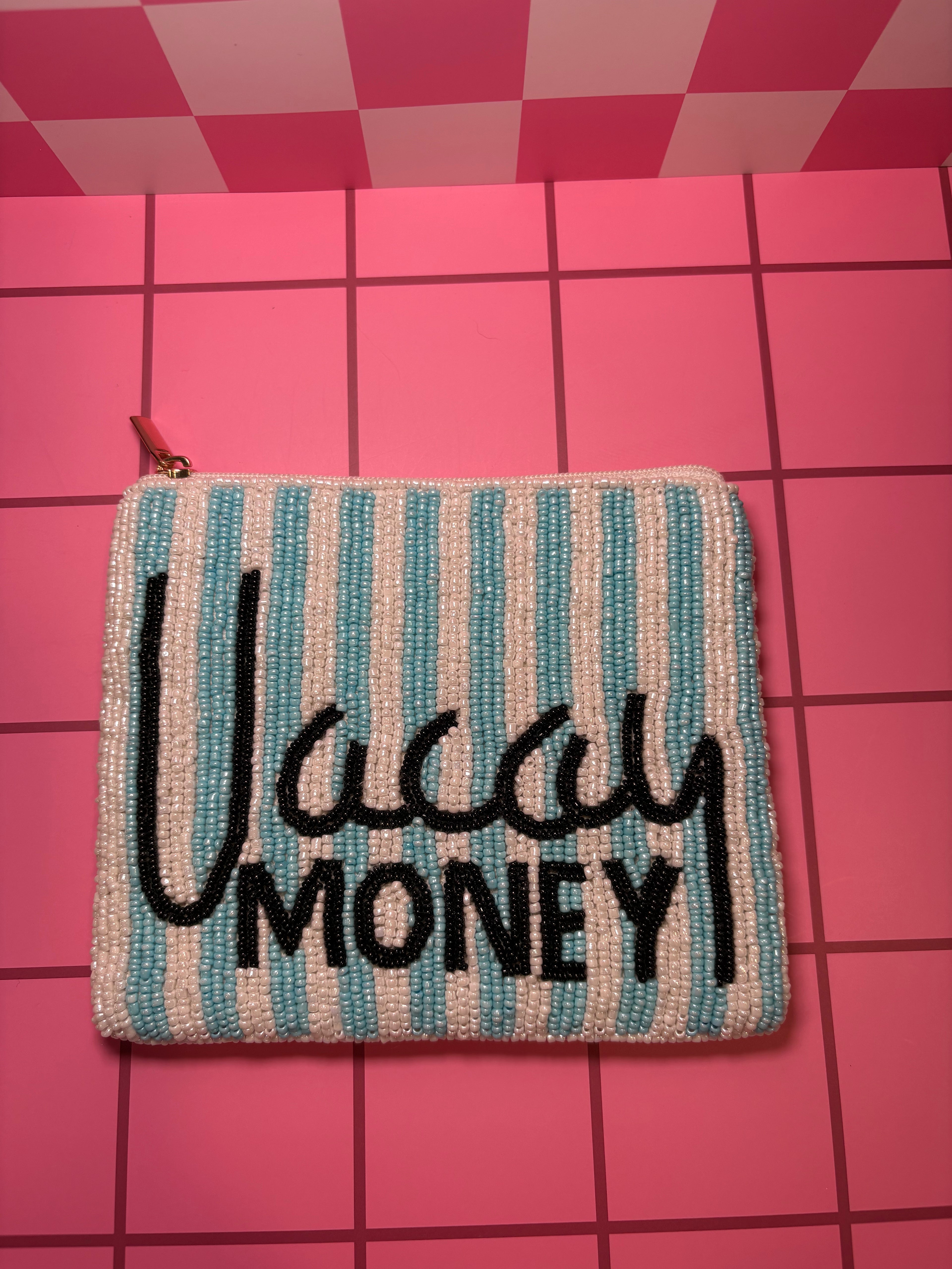XL Vacay Money Beaded Pouch in red