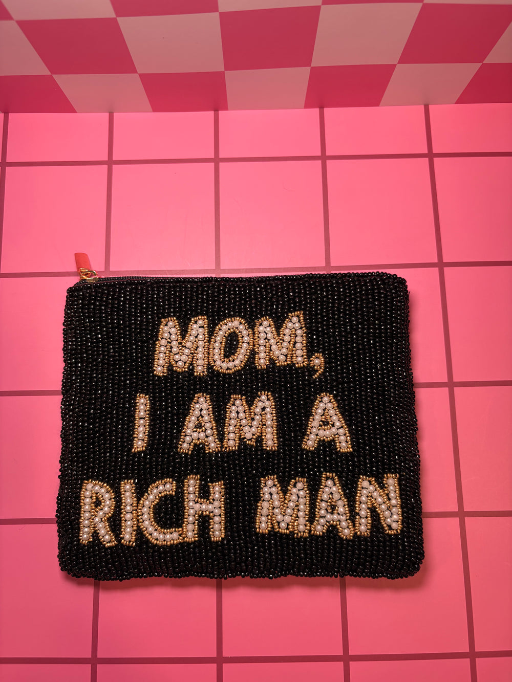 Mom, I am a Rich Man - Medium Beaded Pouch