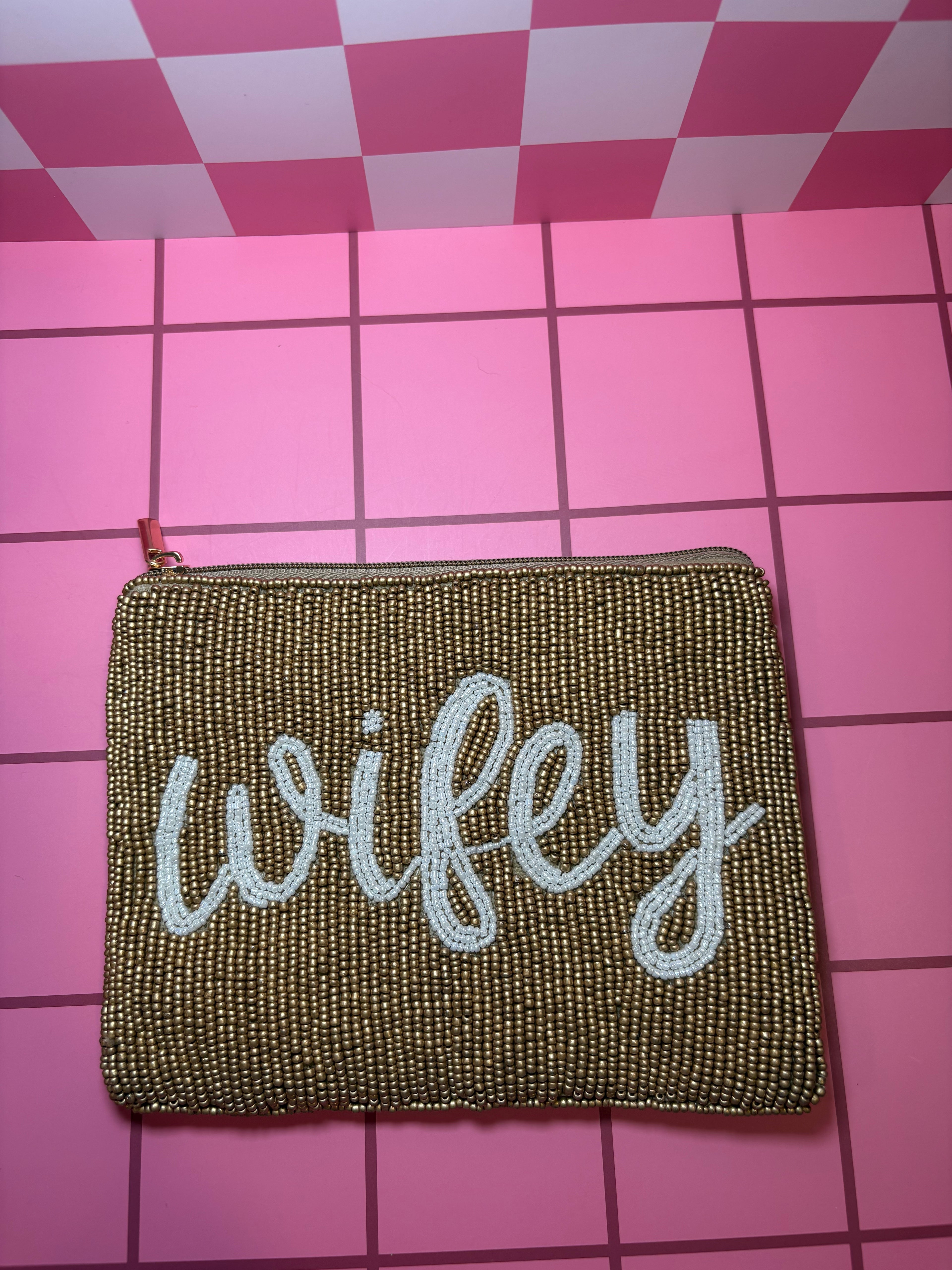 XL Wifey Beaded Pouch in red