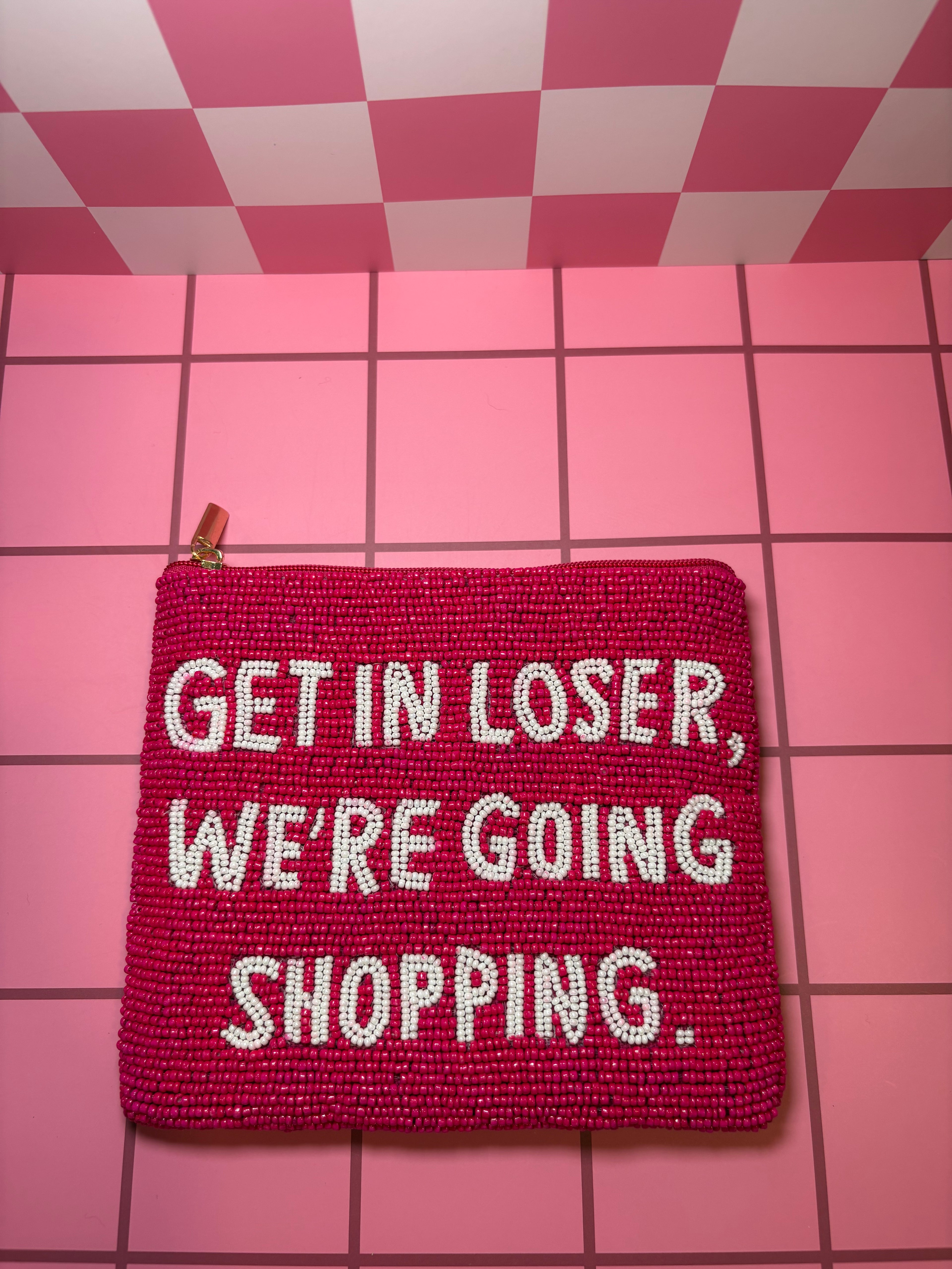 XL Get In Loser, We're Going Shopping Beaded Pouch in red