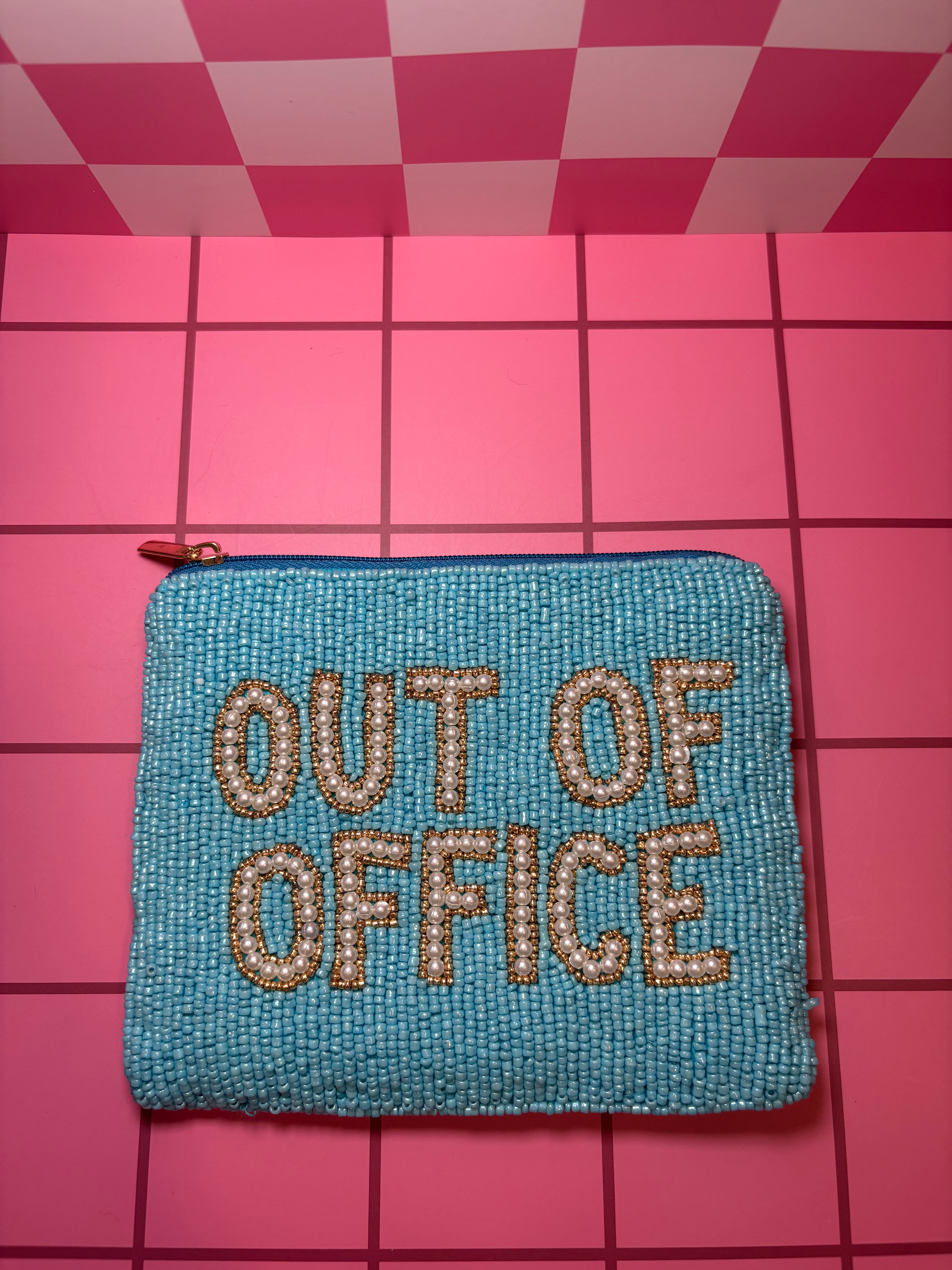 XL Out of Office (Pearl) - Beaded Pouch in red