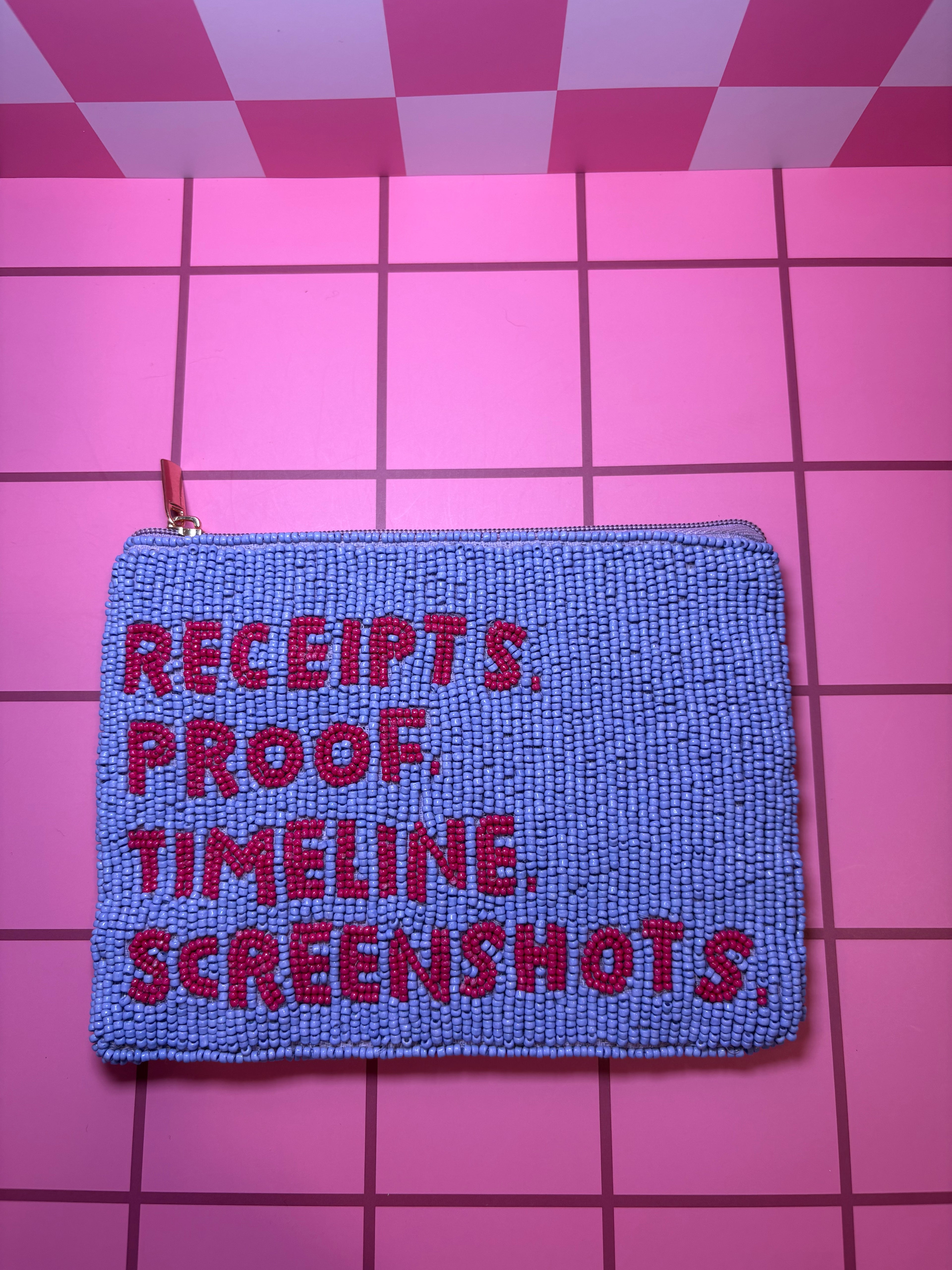 XL Receipts, Proof, Timeline Beaded Pouch in red