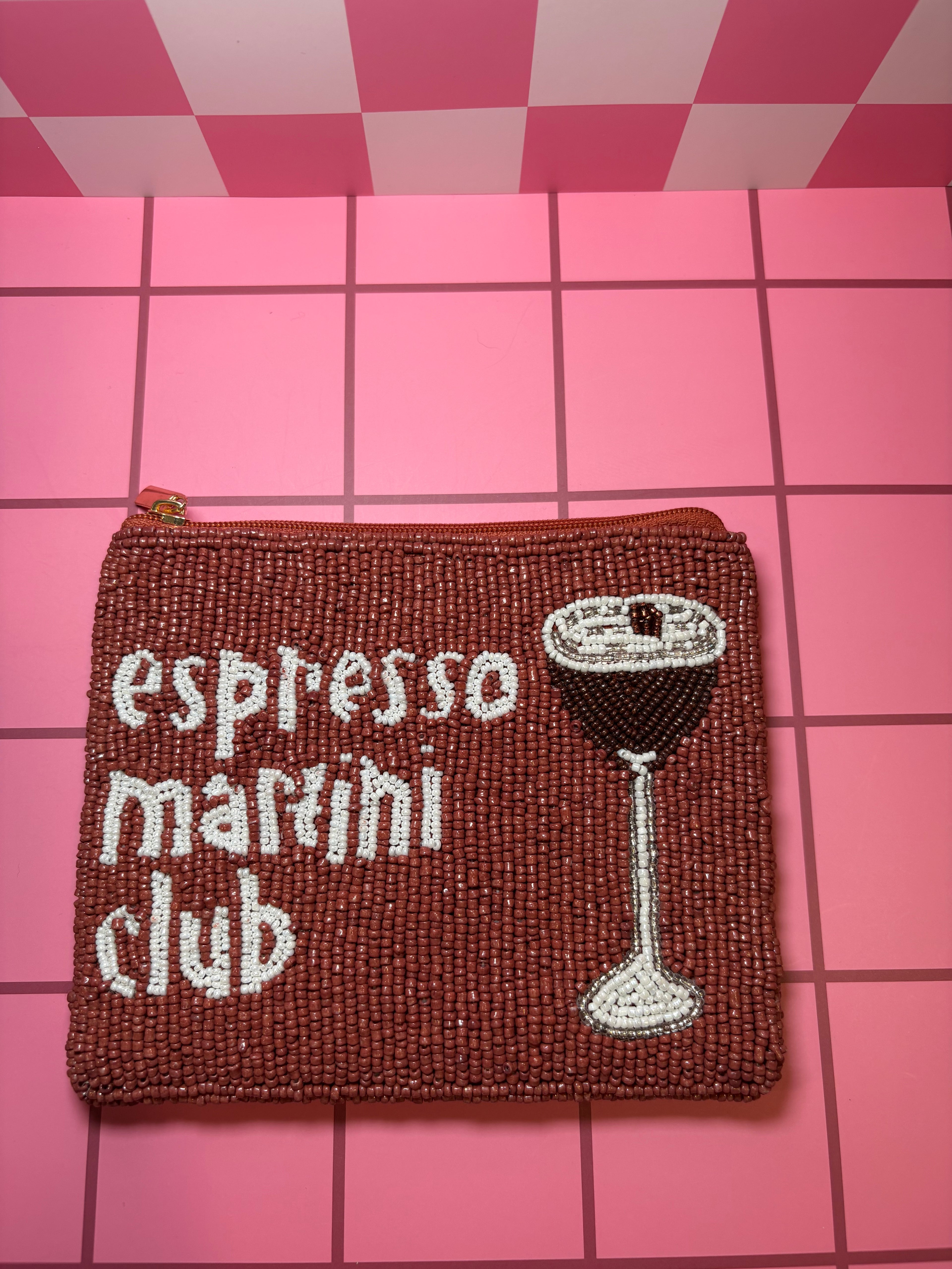 XL Espresso Martini Club Beaded Pouch in red