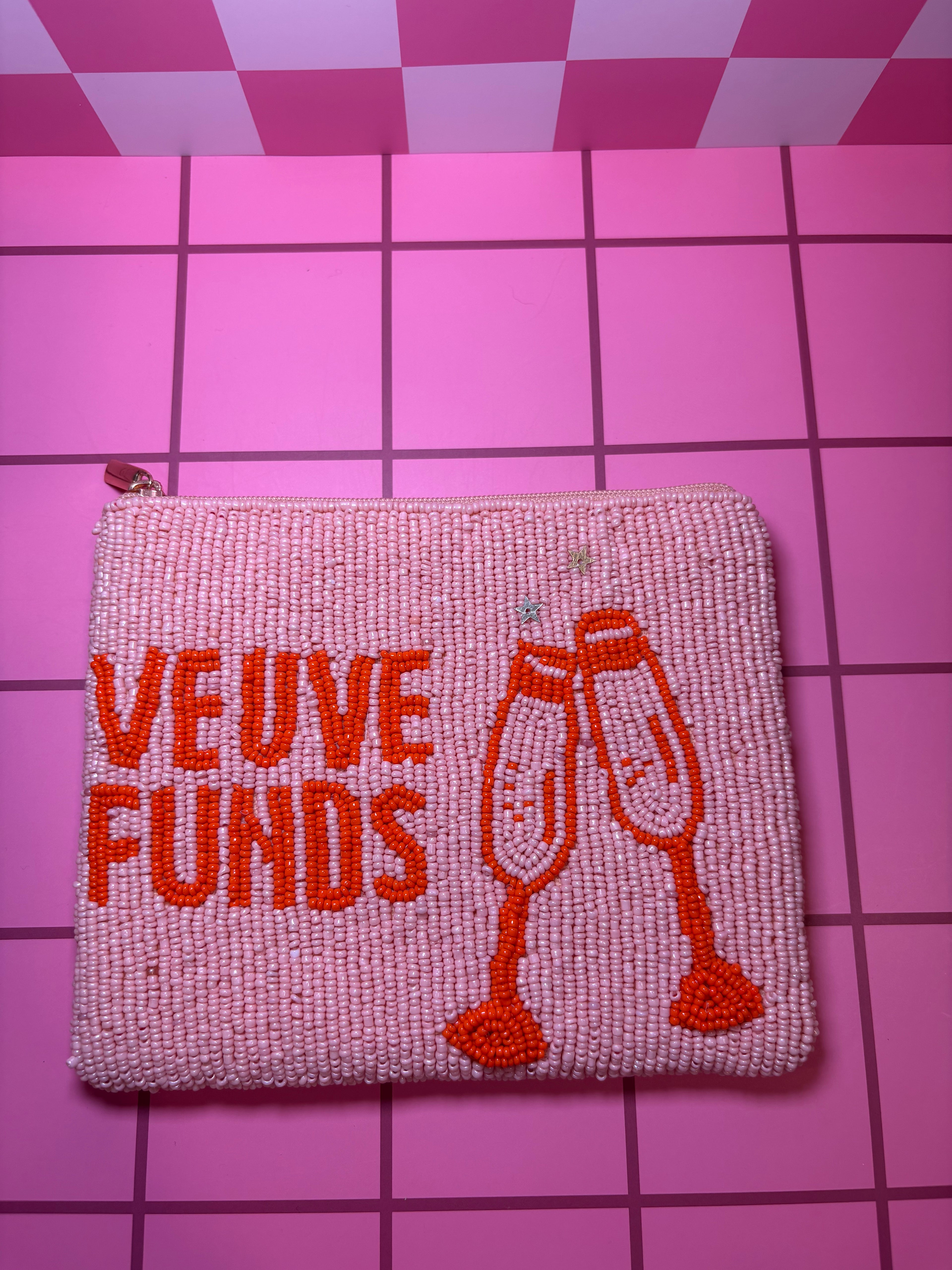 XL Veuve Funds- Beaded Pouch in red