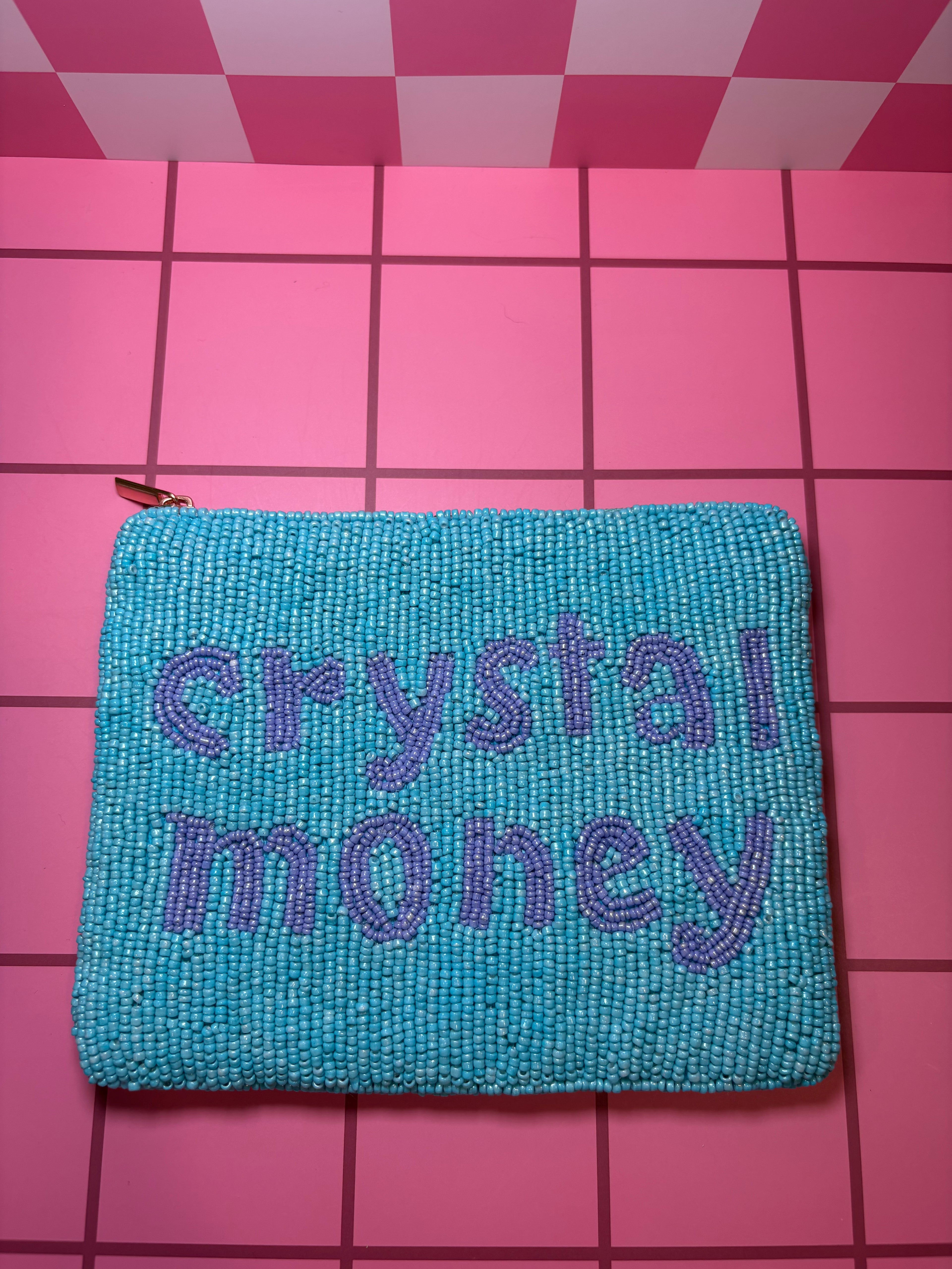 XL Crystal Money Beaded Pouch in red