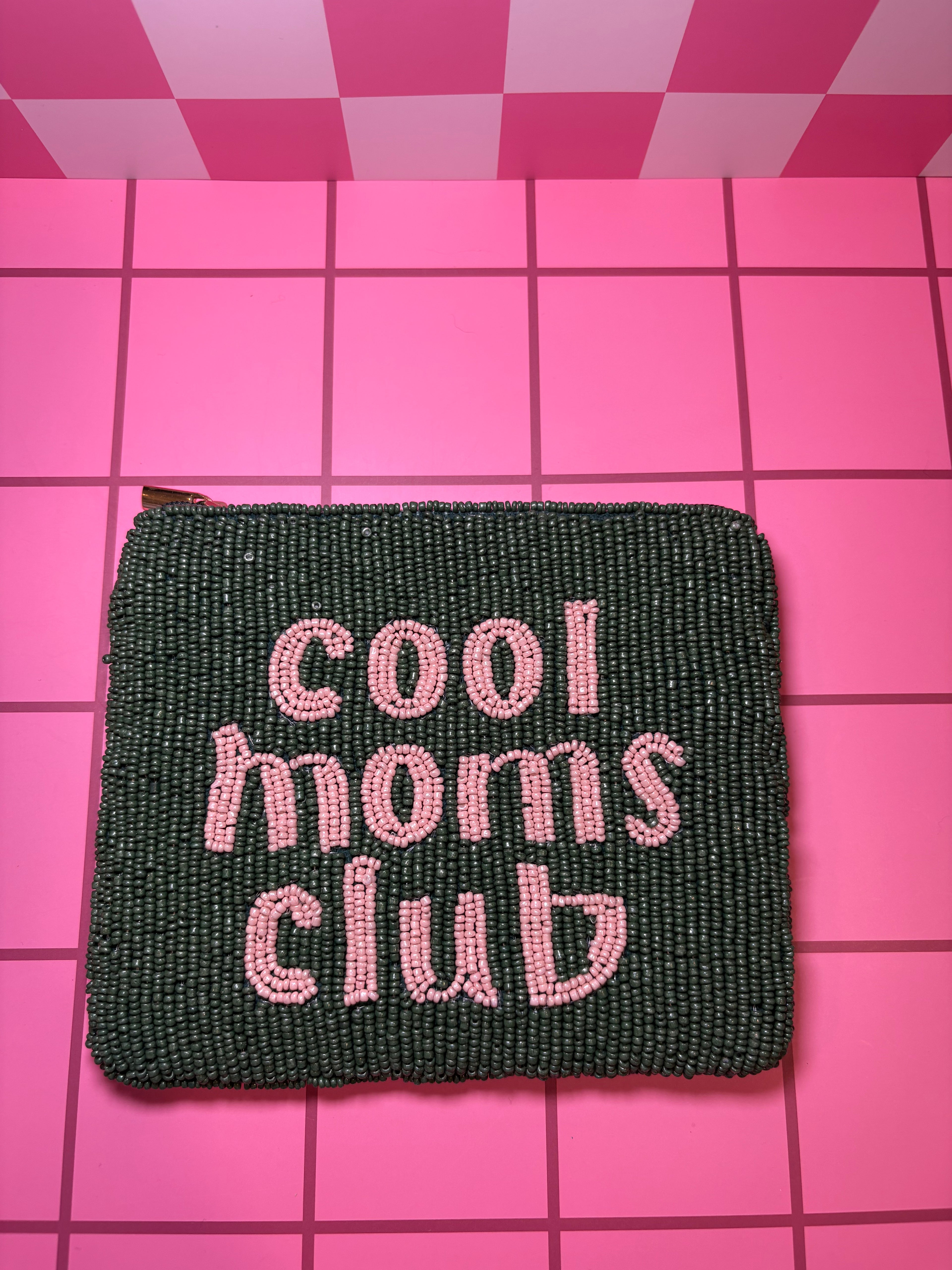 XL Cool Moms Club Beaded Pouch in red