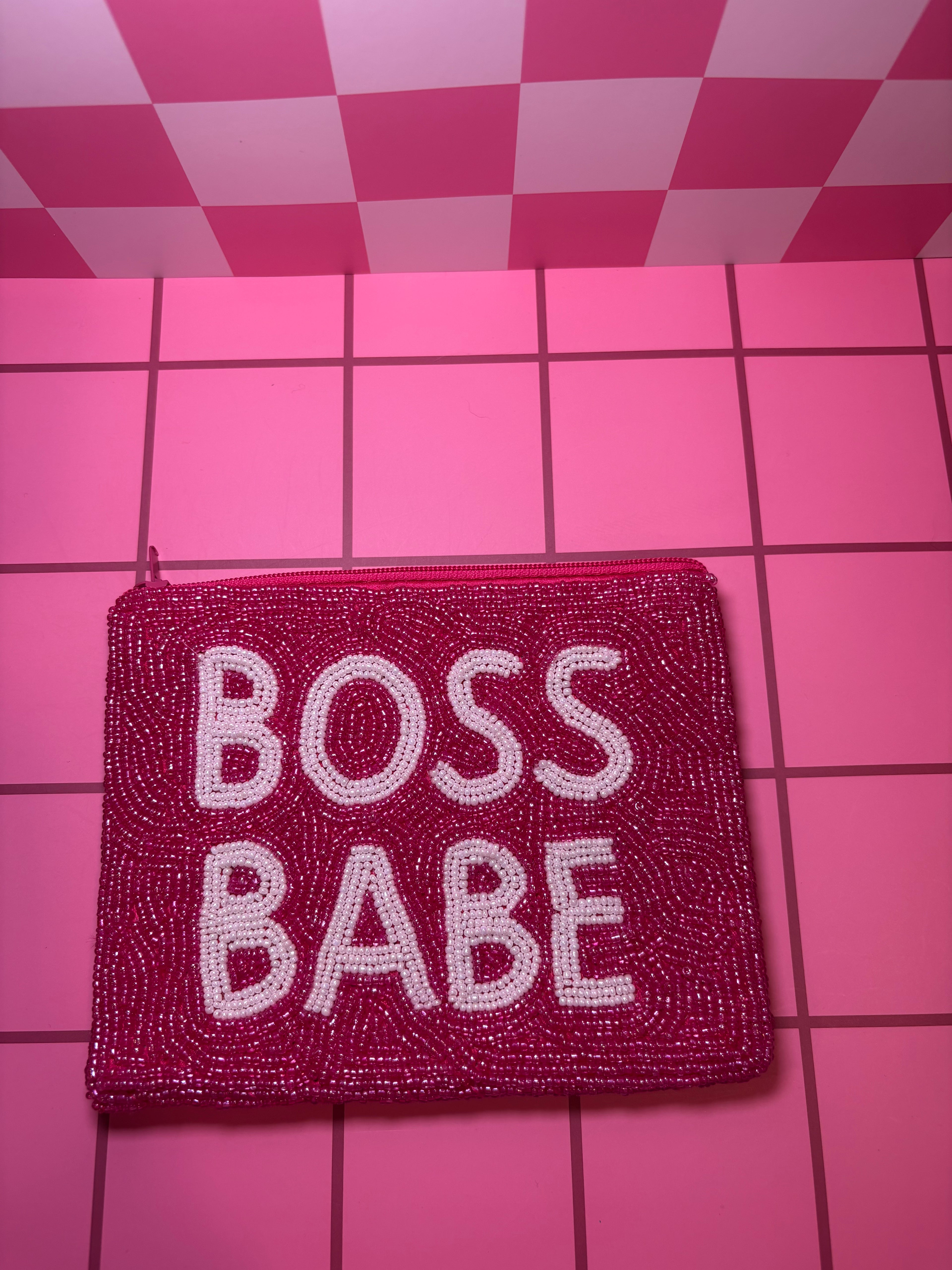 XL Boss Babe Beaded Pouch in red