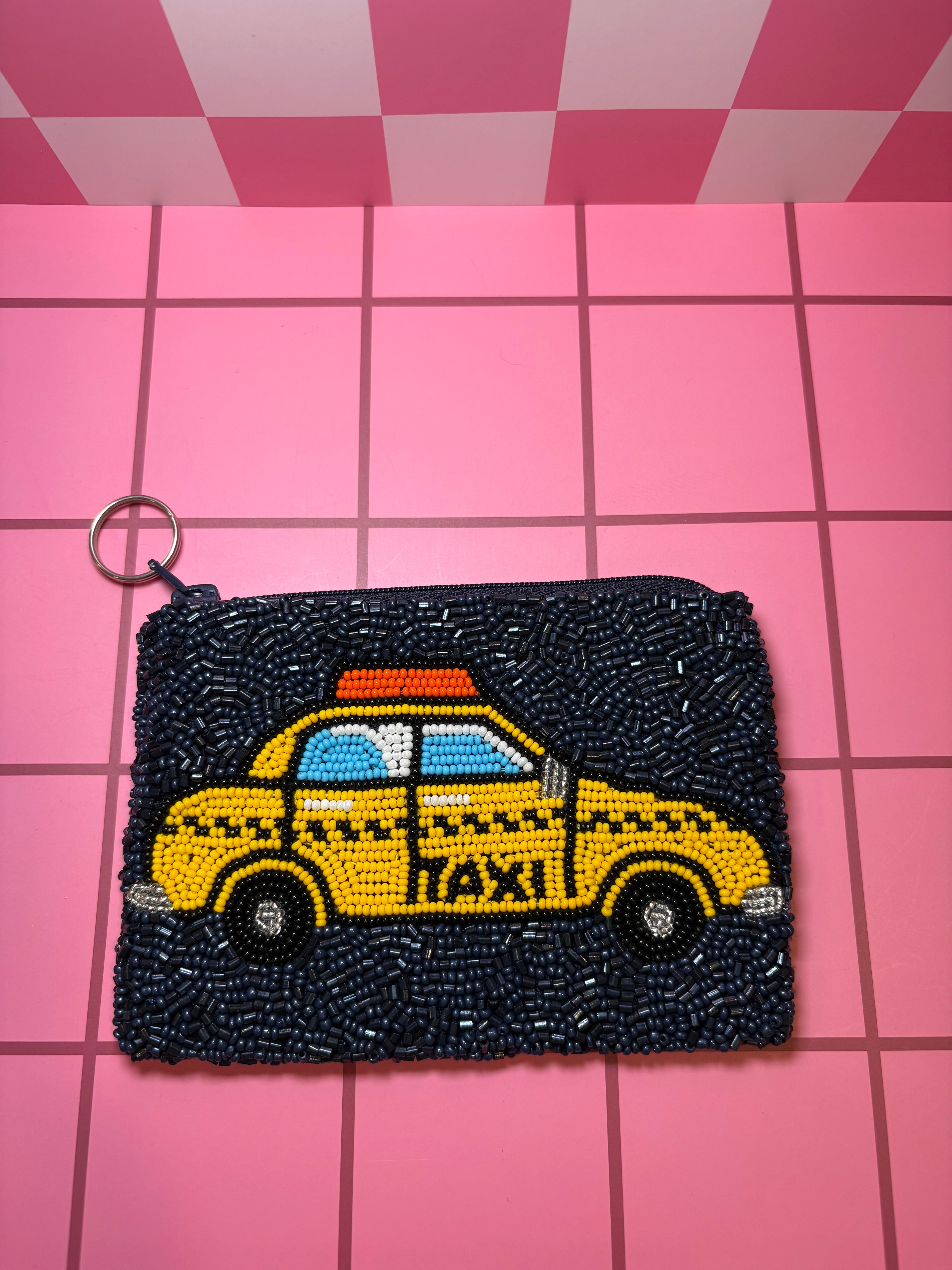 NYC Taxi Beaded Pouch in red