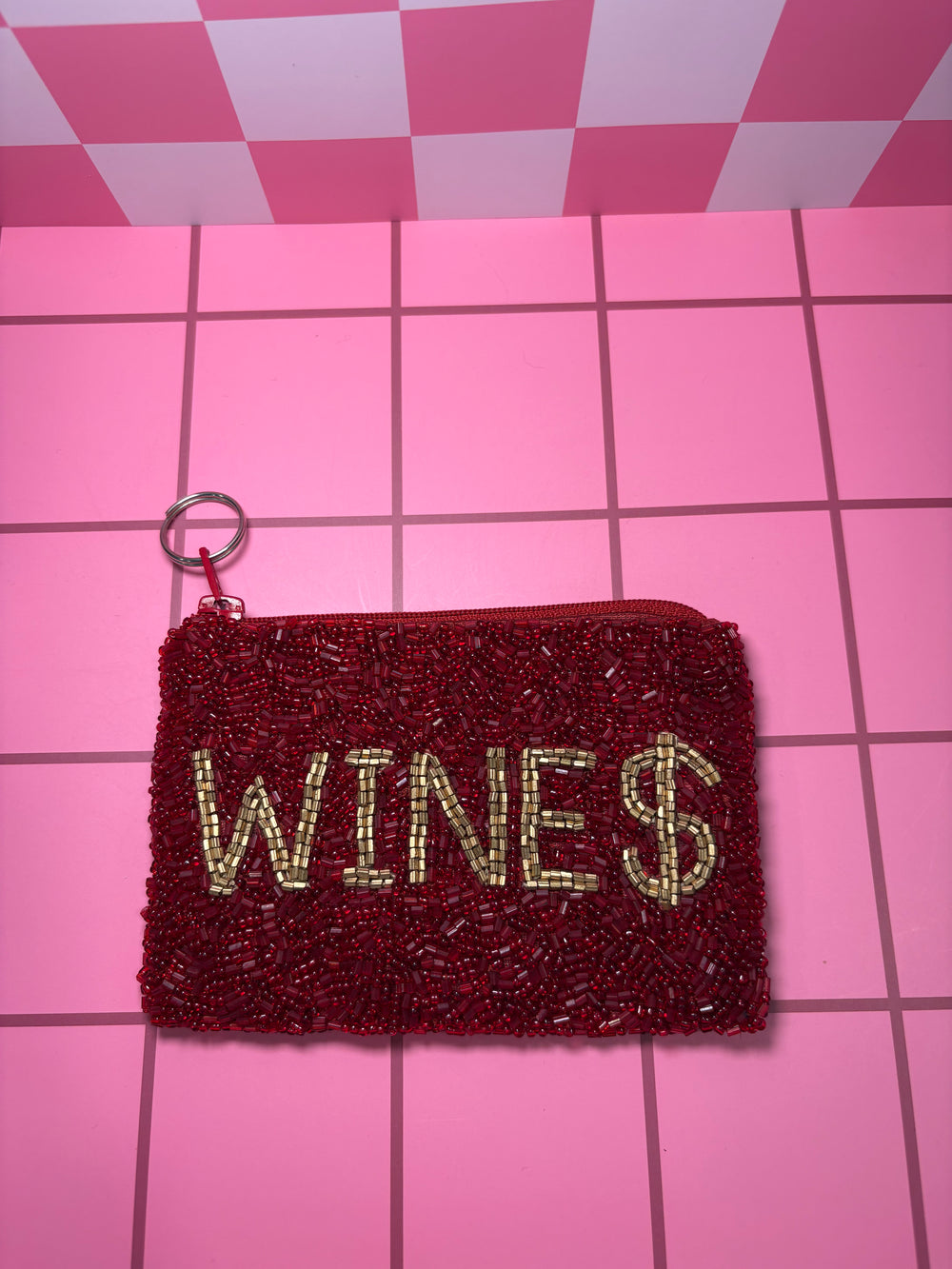 Wine $ - Small Beaded Pouch