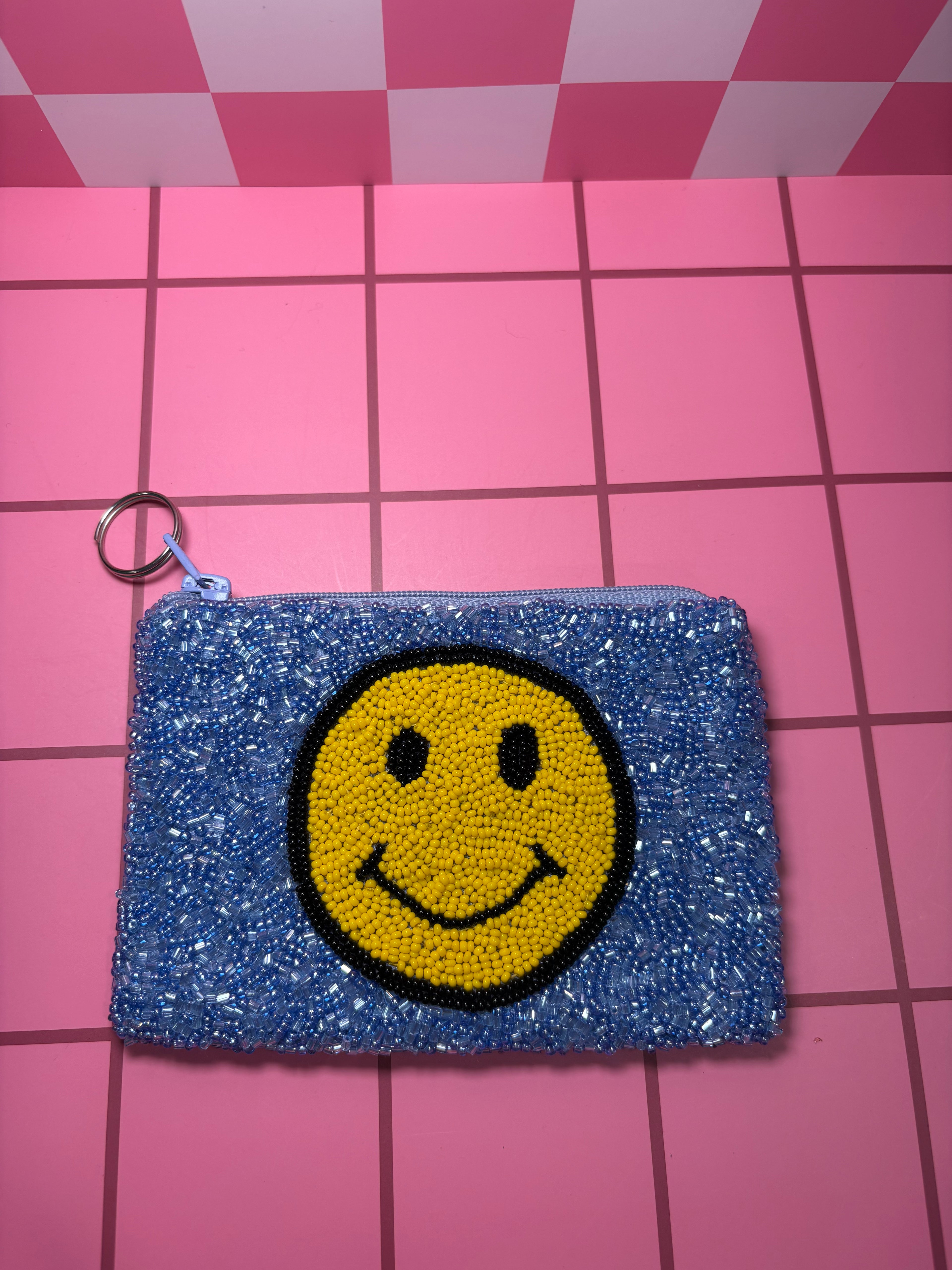 Happy Face Beaded Pouch in red