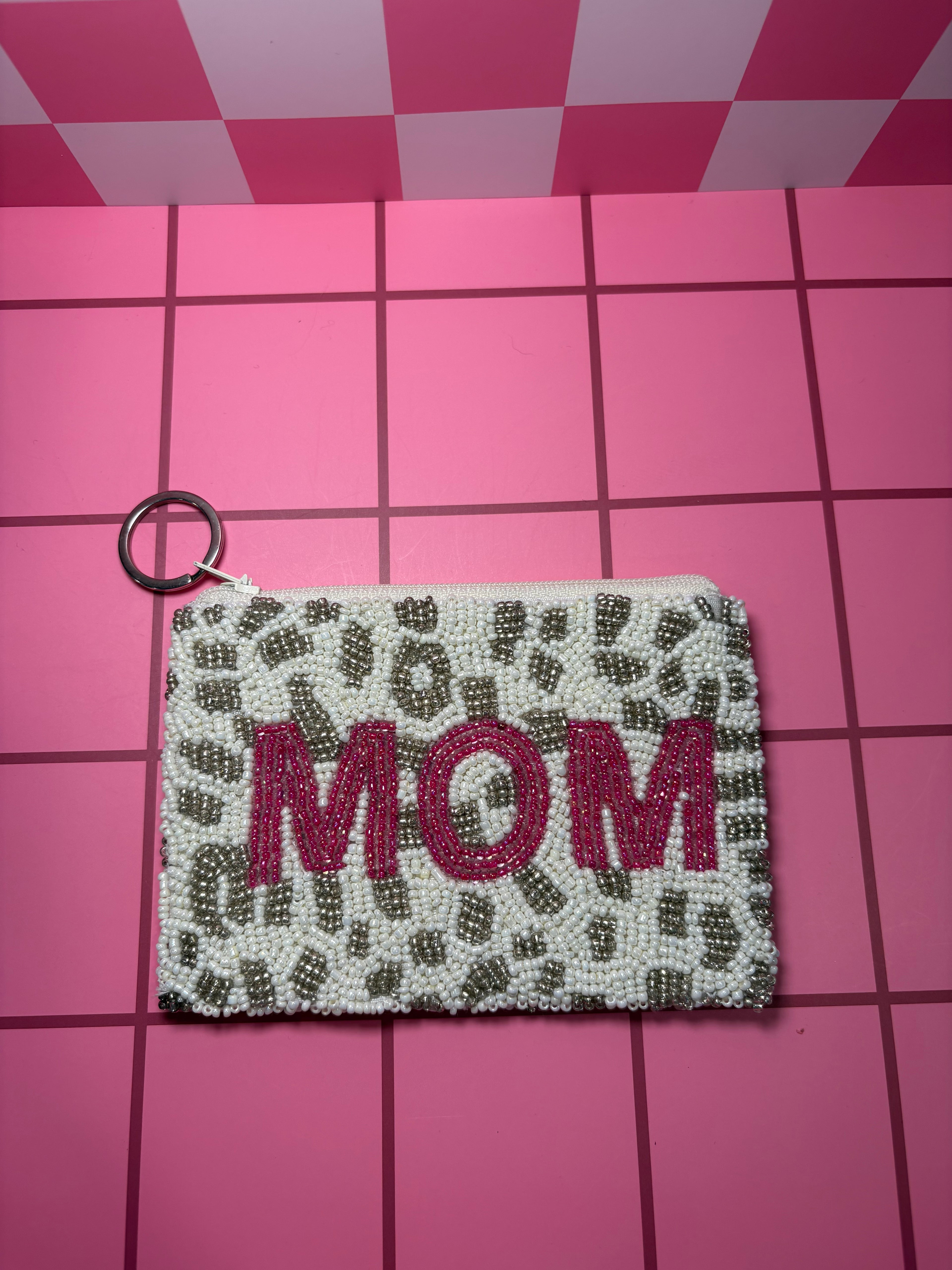 MOM Beaded Pouch in red