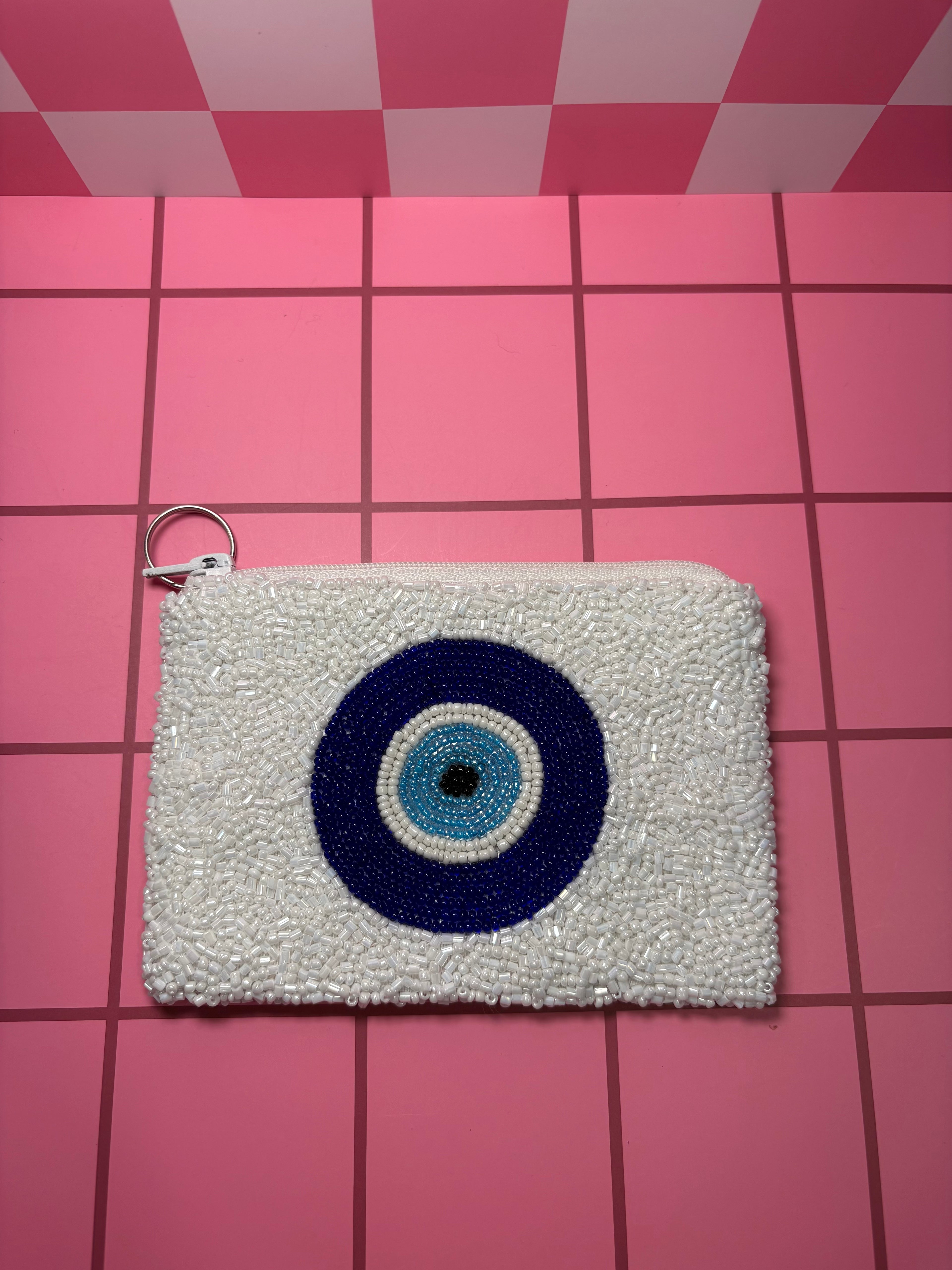 Evil Eye Beaded Pouch in red