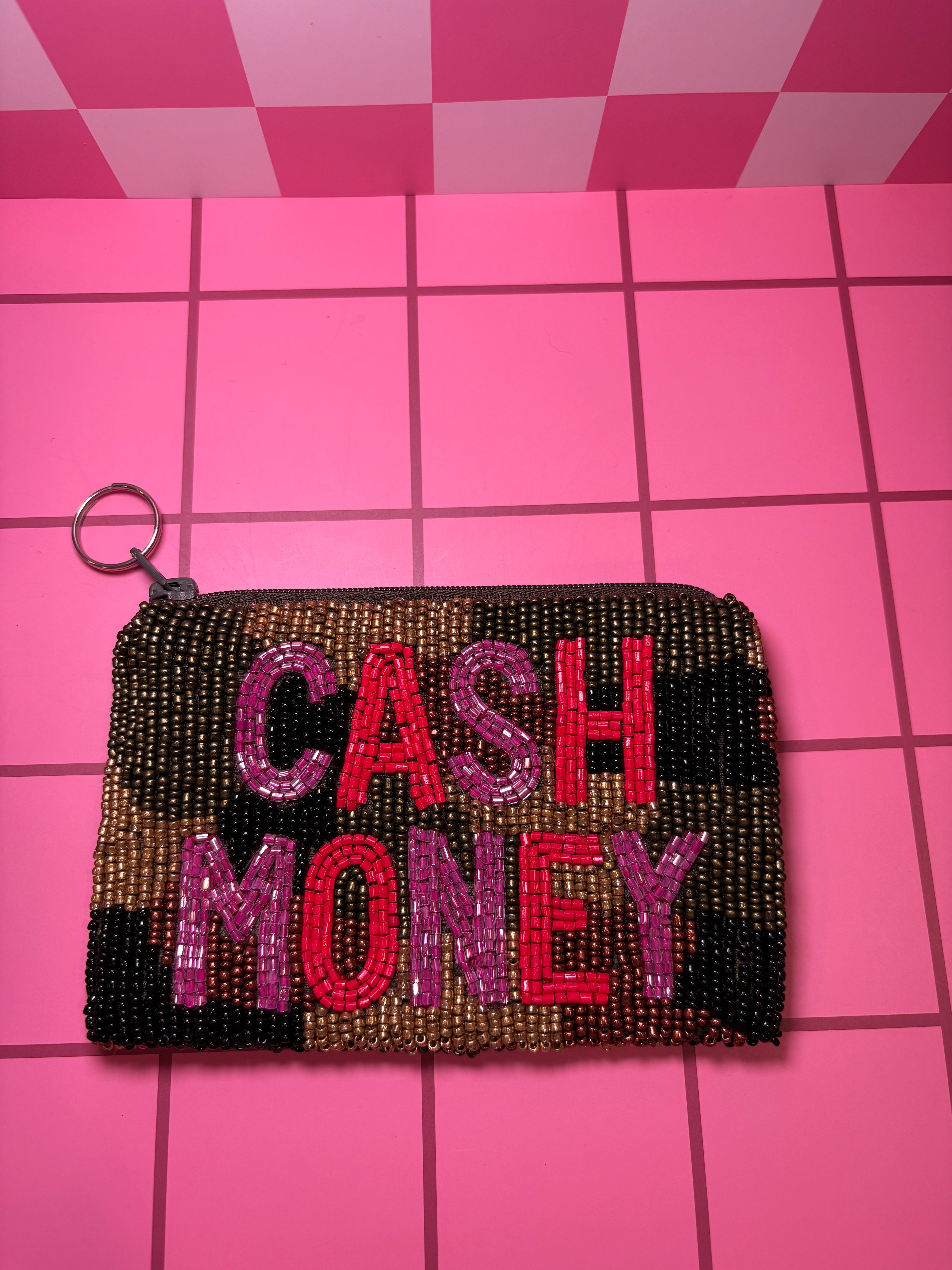 Camo Cash Money- Beaded Pouch in red