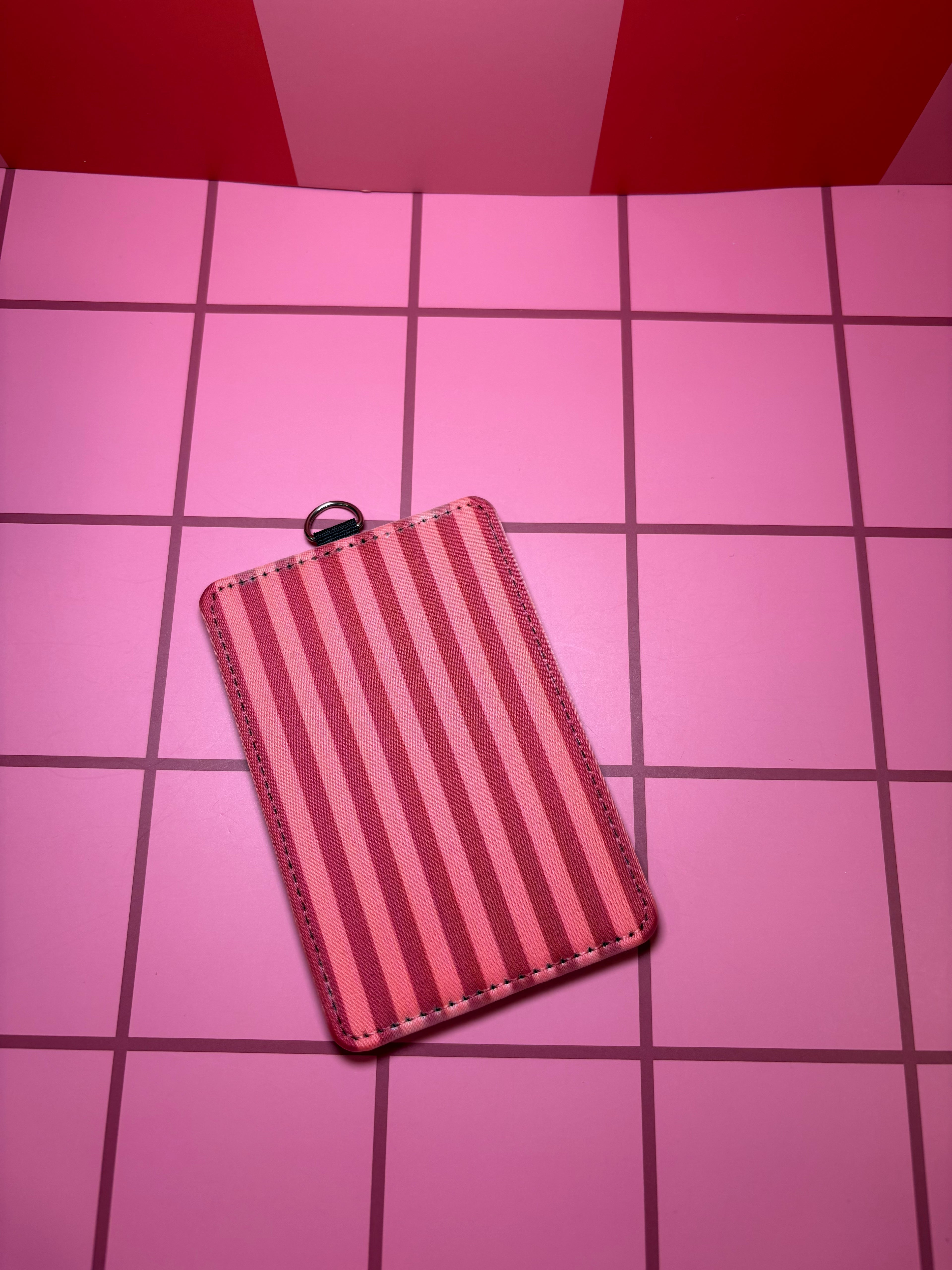 Pink and Red Stripes - ID Badge Holder with Lanyard