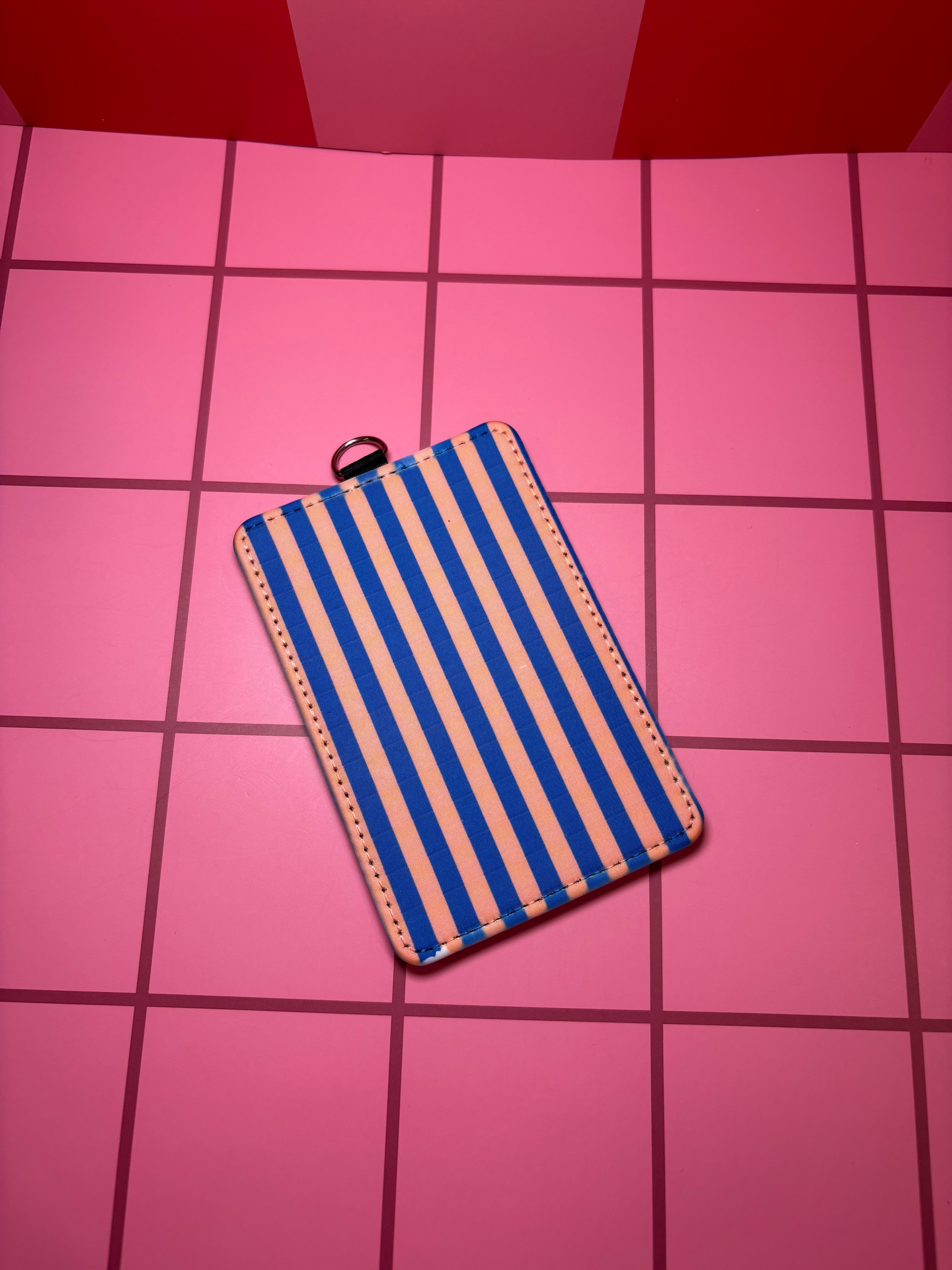 Blue and Peach Stripes - ID Badge Holder with Lanyard