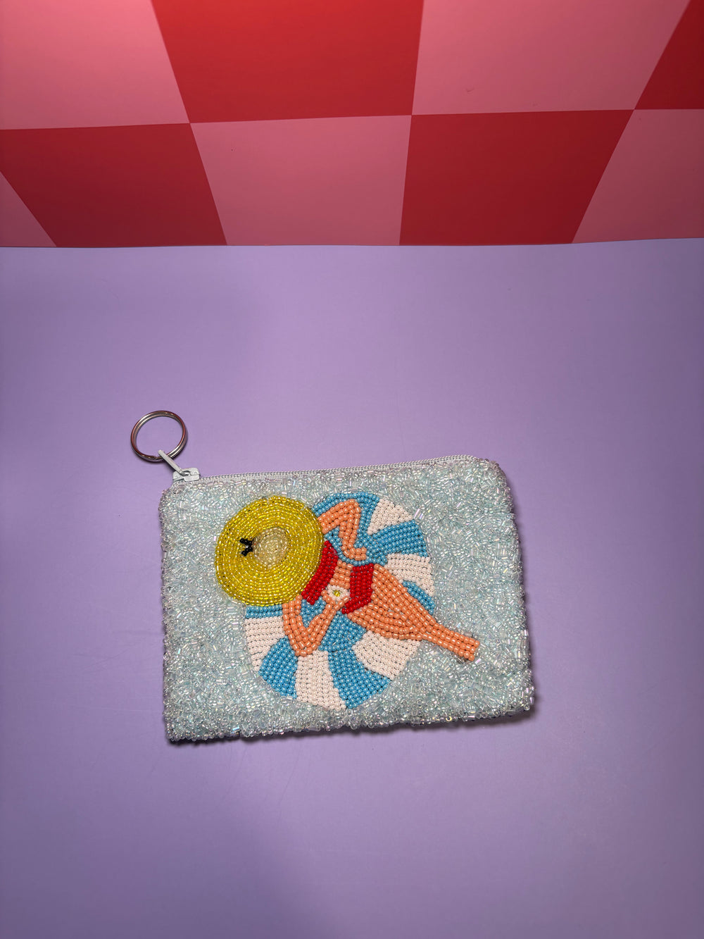Woman on Floatie - Small Beaded Pouch