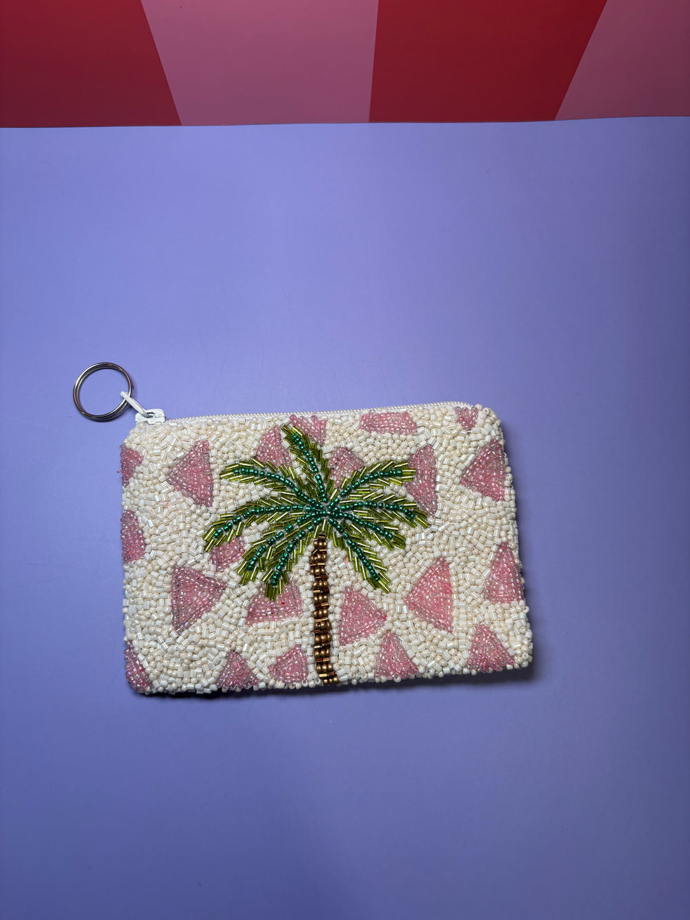 Palm Tree (Pink) - Small Beaded Pouch