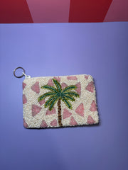 Palm Tree (Pink) - Beaded Pouch