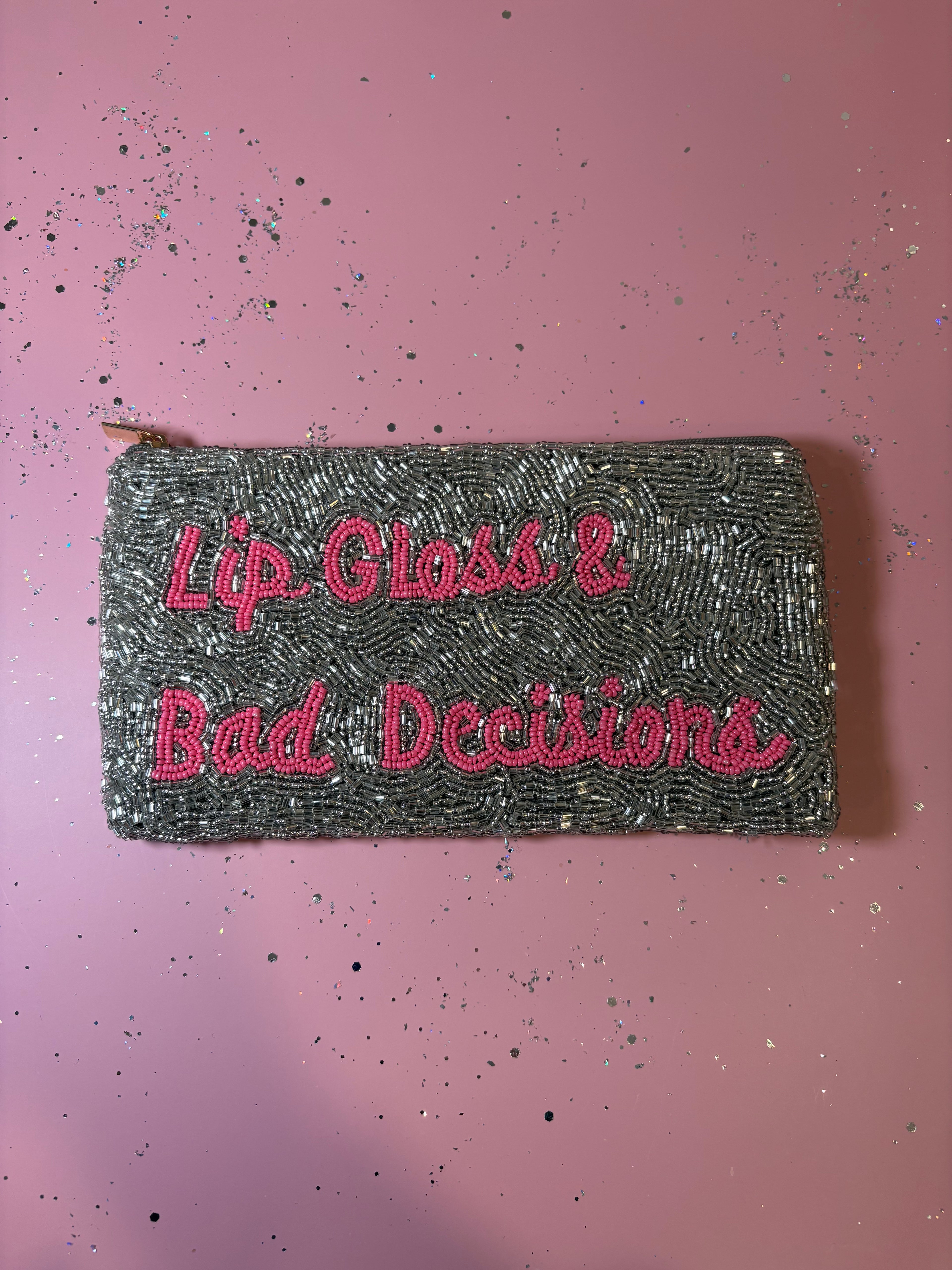 XXL Lip Gloss & Bad Decisions - Beaded Pouch