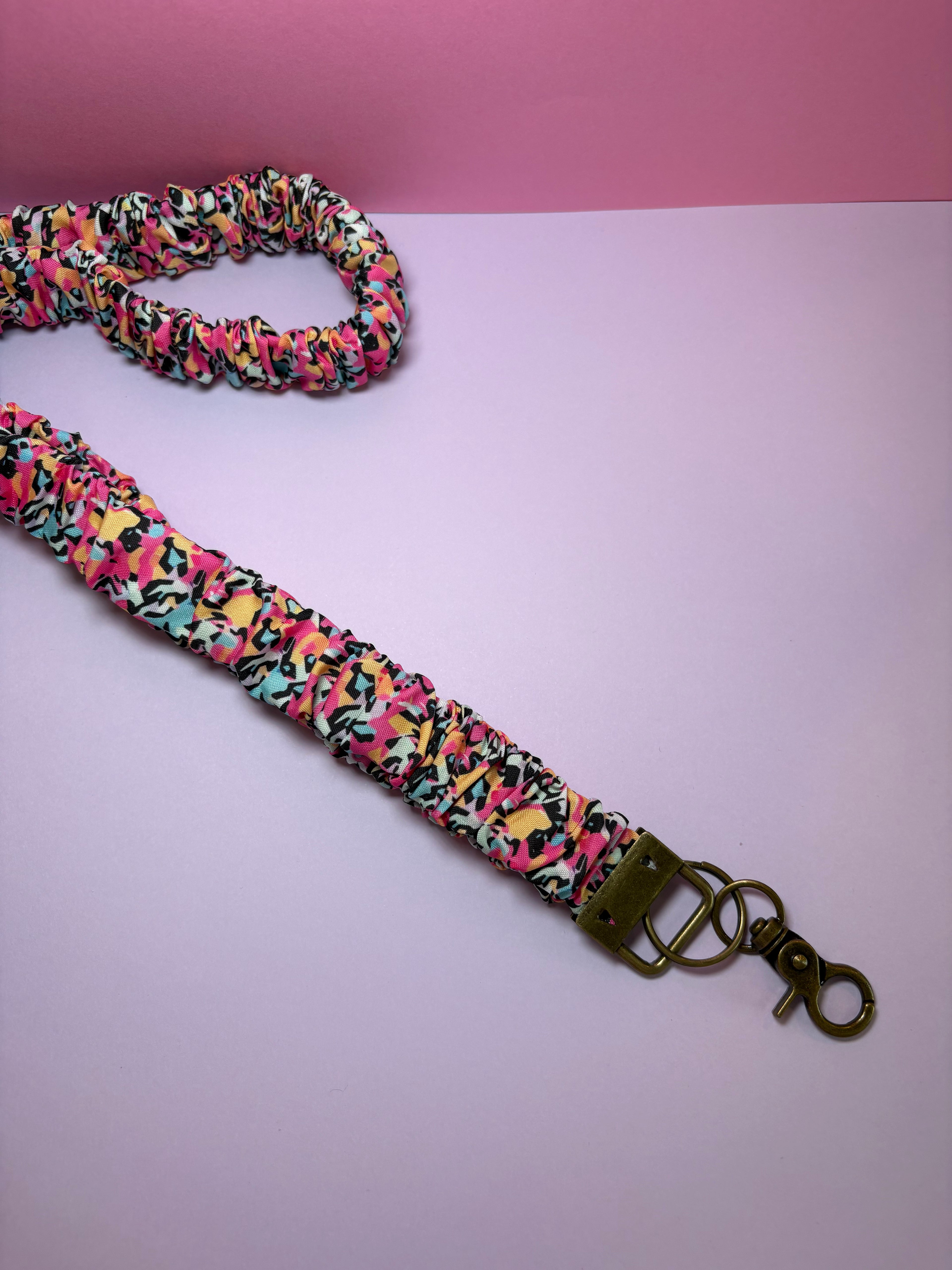 Colorful patterned lanyard with a metal clasp