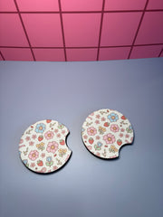 Spring Flowers, Bows and Strawberries - Car Coaster (Pack of 2)