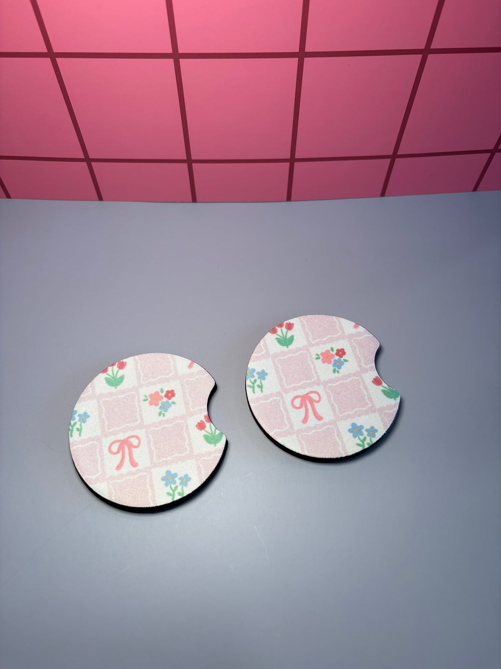 Spring Checkered - Car Coaster (Pack of 2)