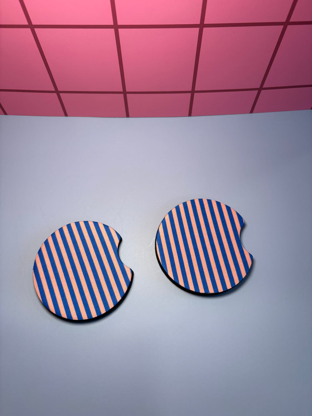 Pink & Blue Striped - Car Coaster (Pack of 2)