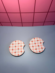 Strawberry Plaid - Car Coaster (Pack of 2)