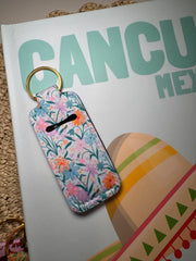 Blue Floral - Chapstick Holder Keychain