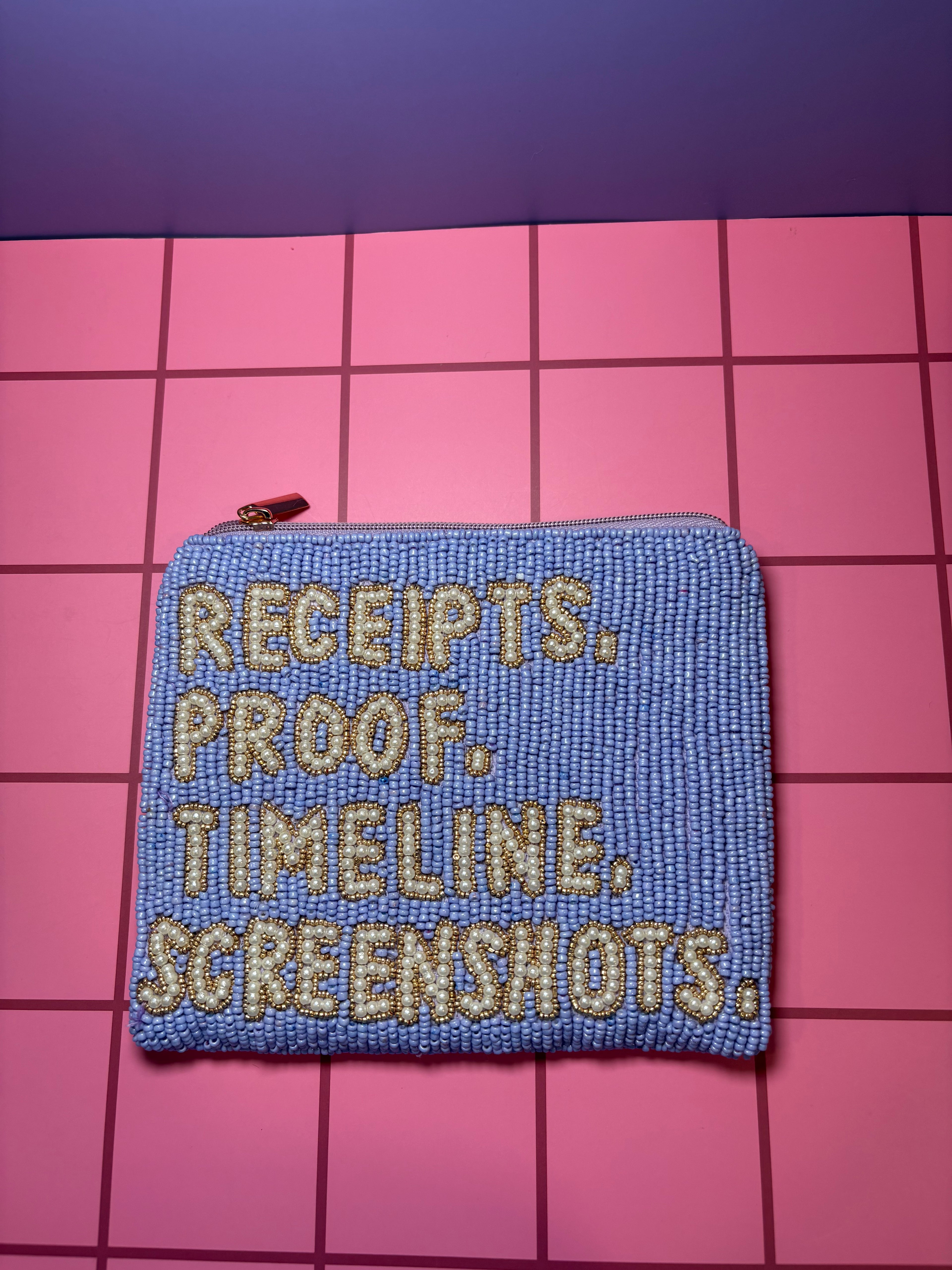 XL Receipts, Proof, Timeline (Pearl) - Beaded Pouch