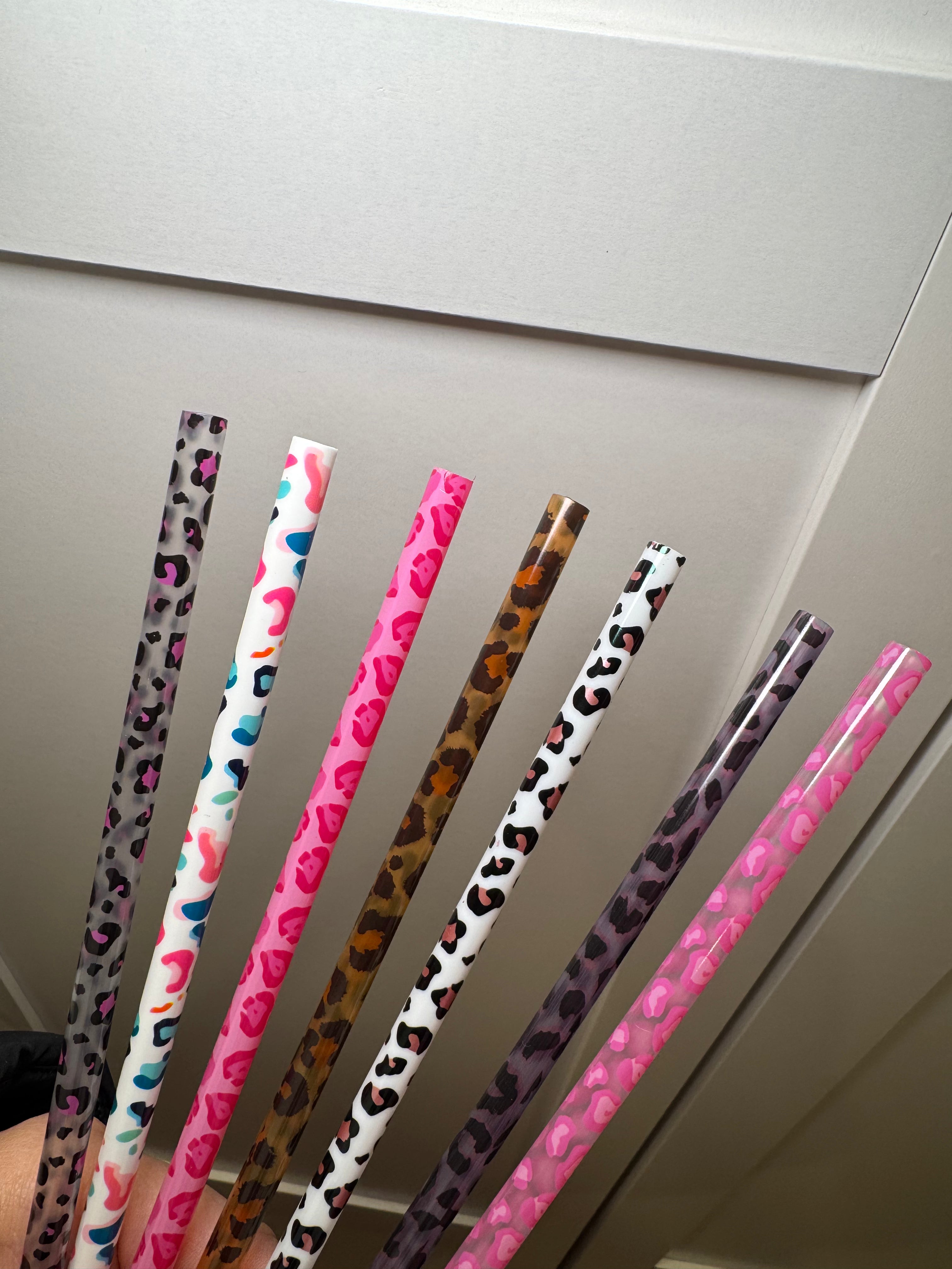 Cheetah Straws (2- White with multi colored cheetah)