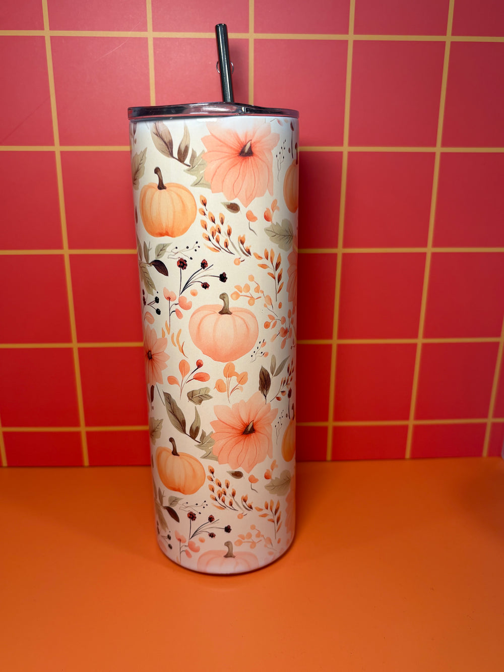 Pumpkins and Flowers - 20 Oz Metal Tumbler