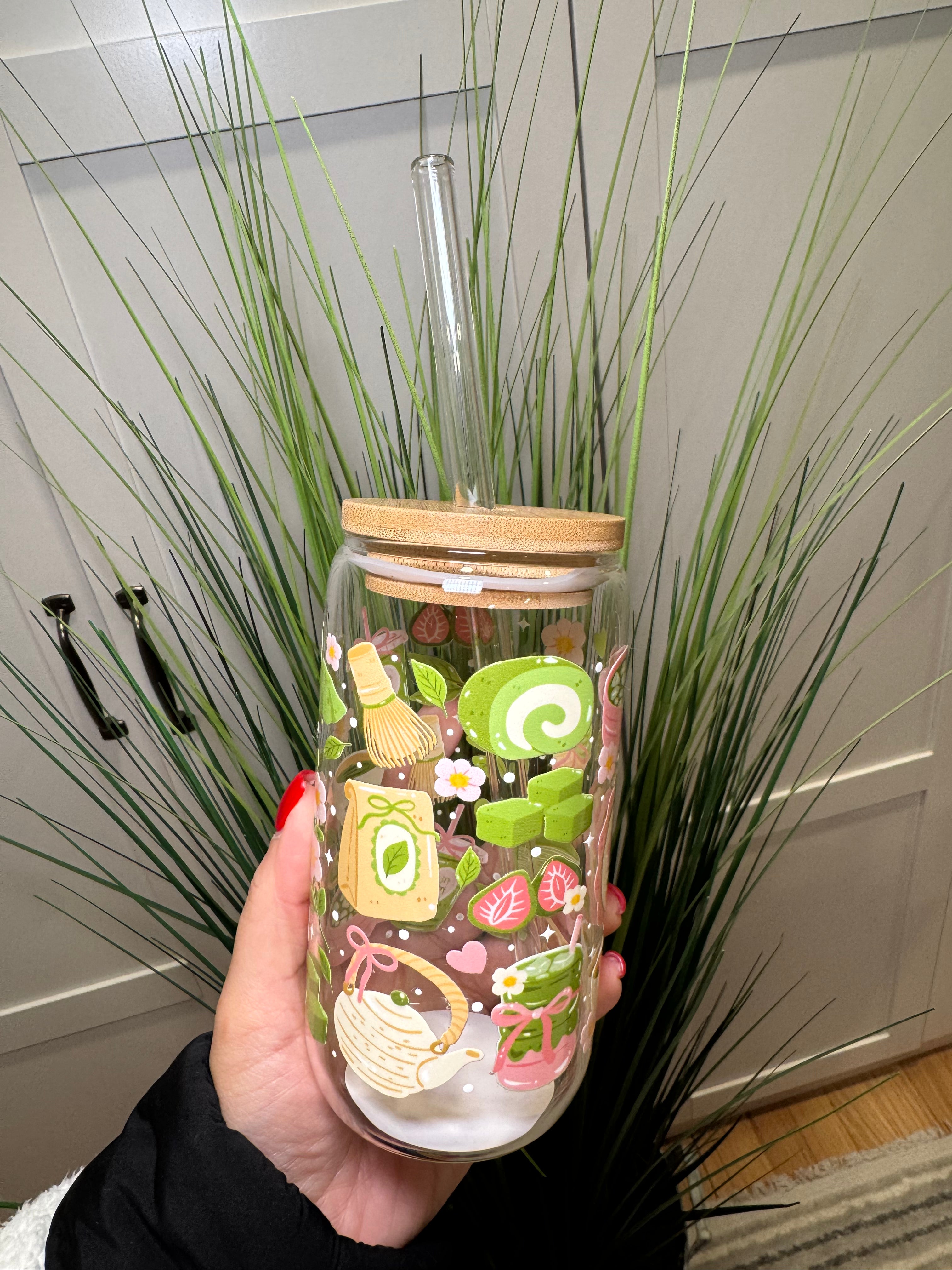 Matcha Girlie - 16 Oz Glass Can – Hand wash only