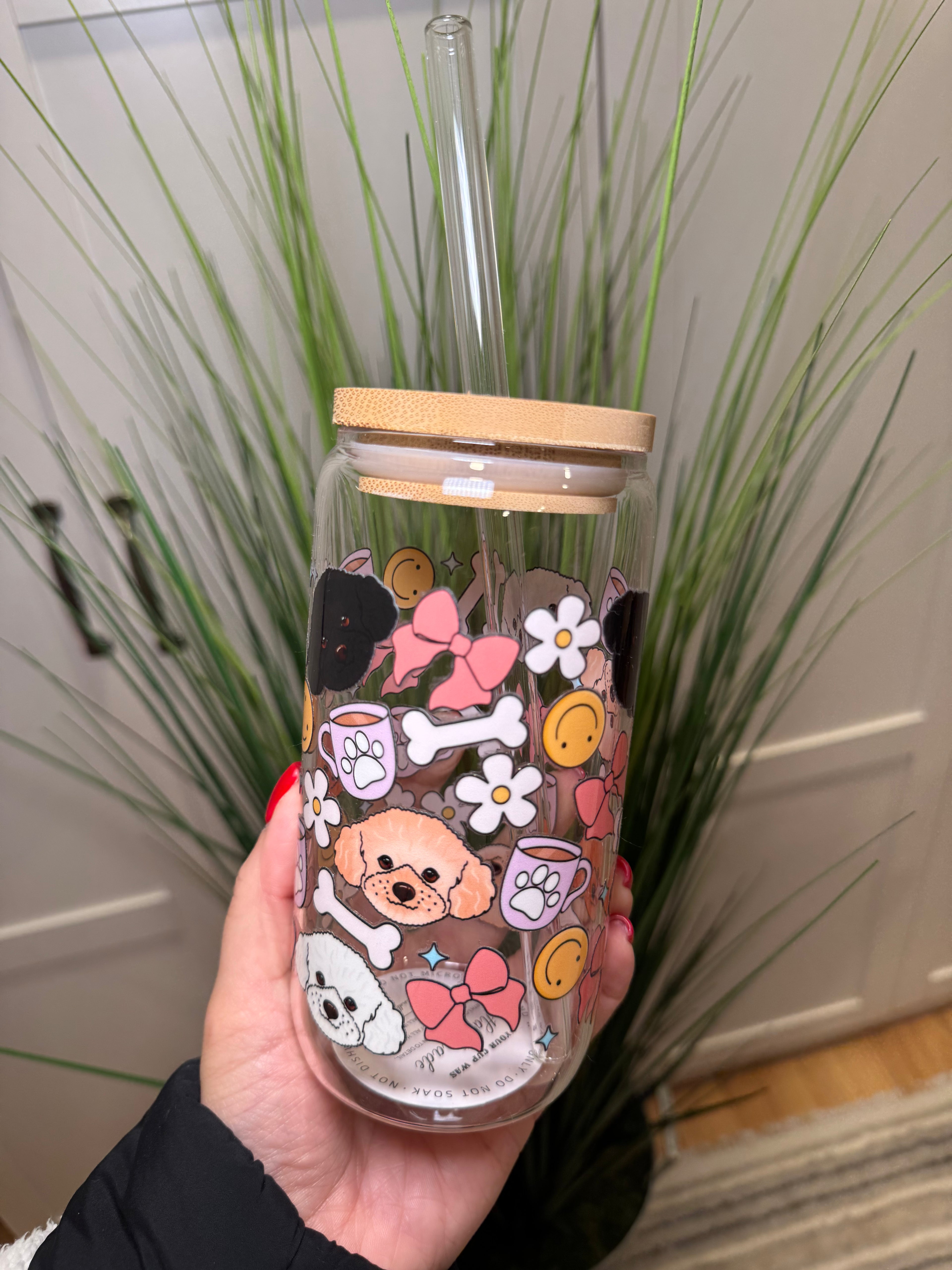 Doodle Pups - 16 Oz Glass Can – Hand wash only