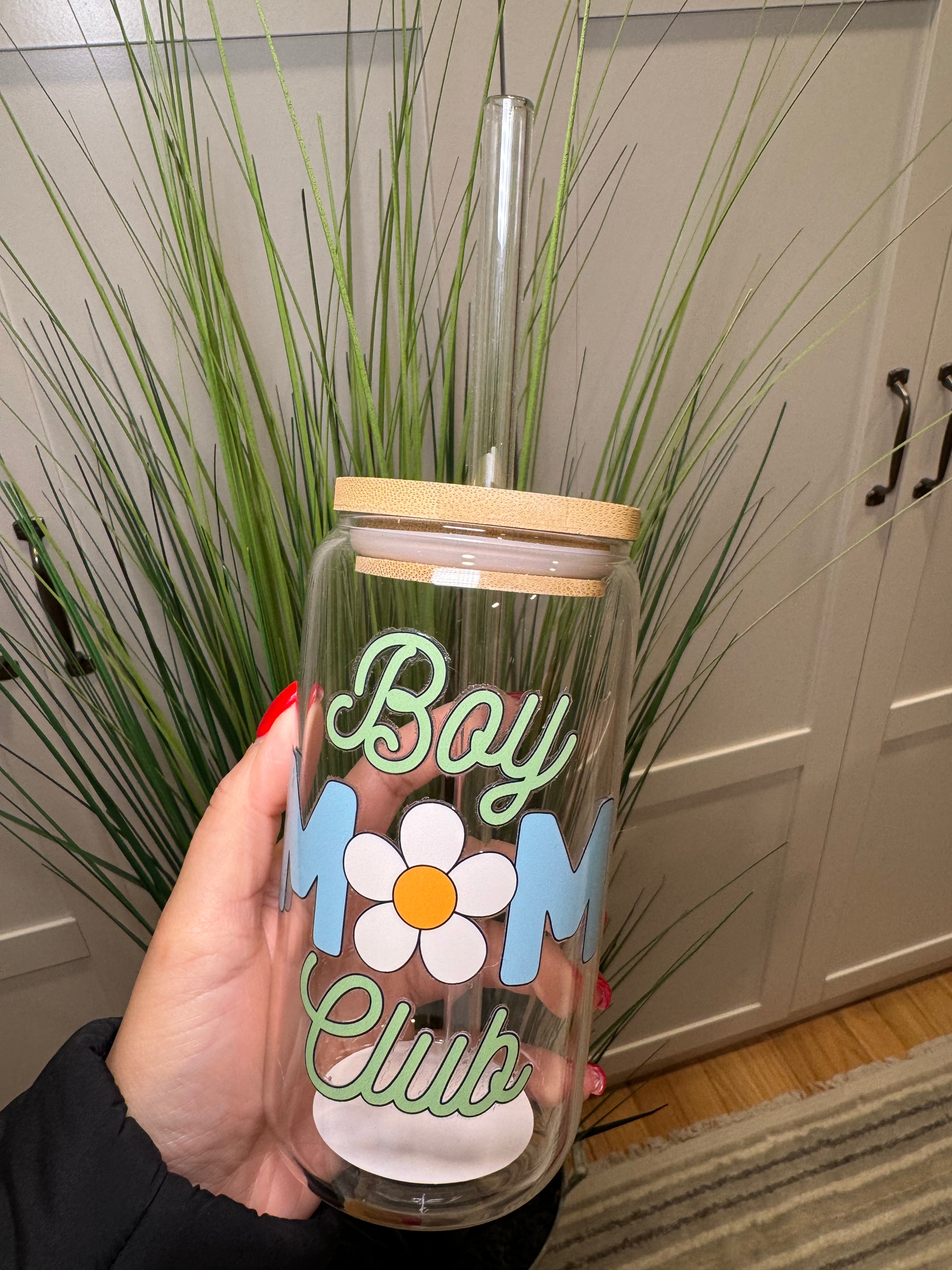 Boy Mom Club - 16 Oz Glass Can – Hand wash only