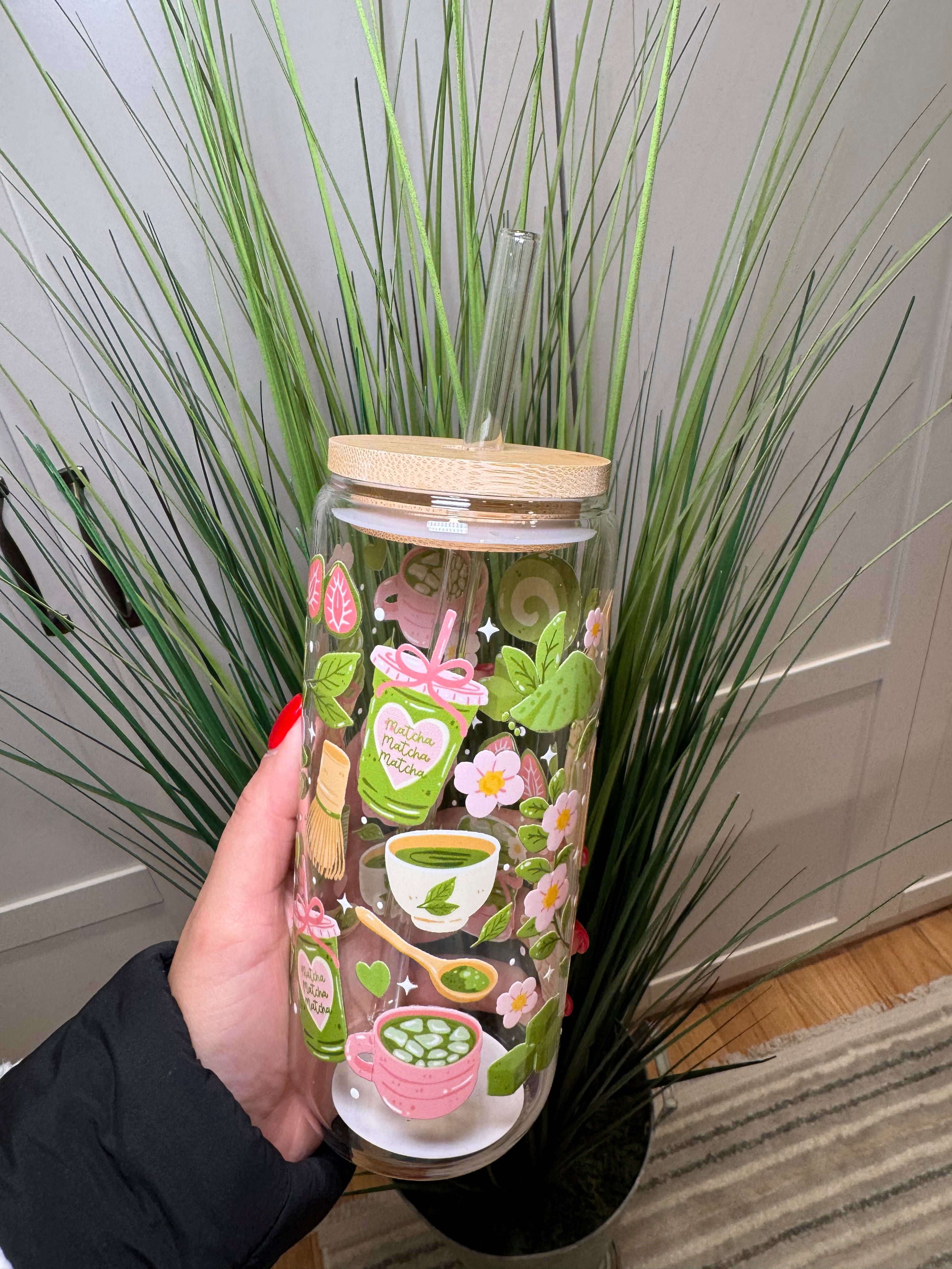 Matcha Girlie - 20 Oz Glass Can – Hand wash only