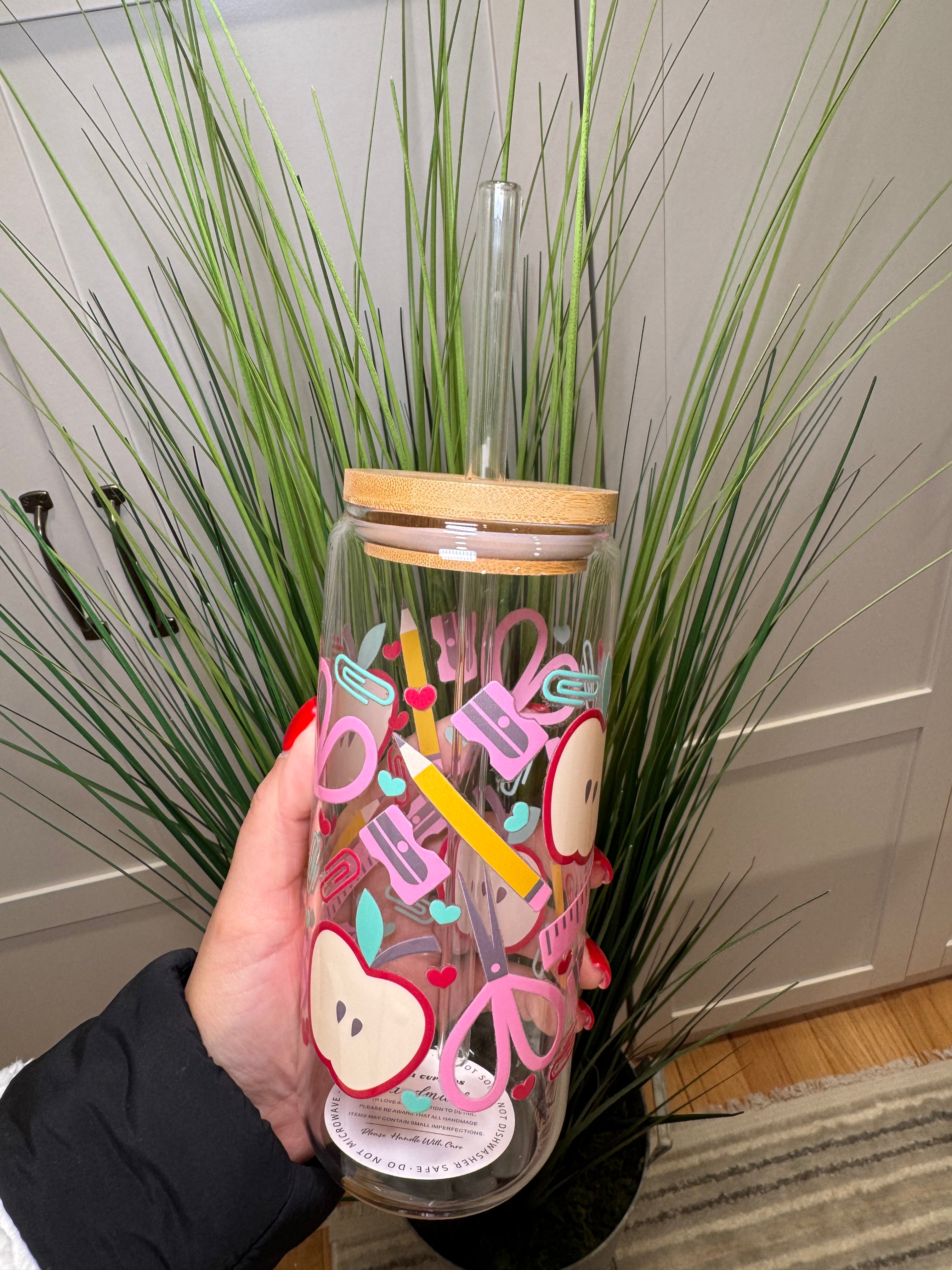 Teacher Icons - 20 Oz Glass Can – Hand wash only