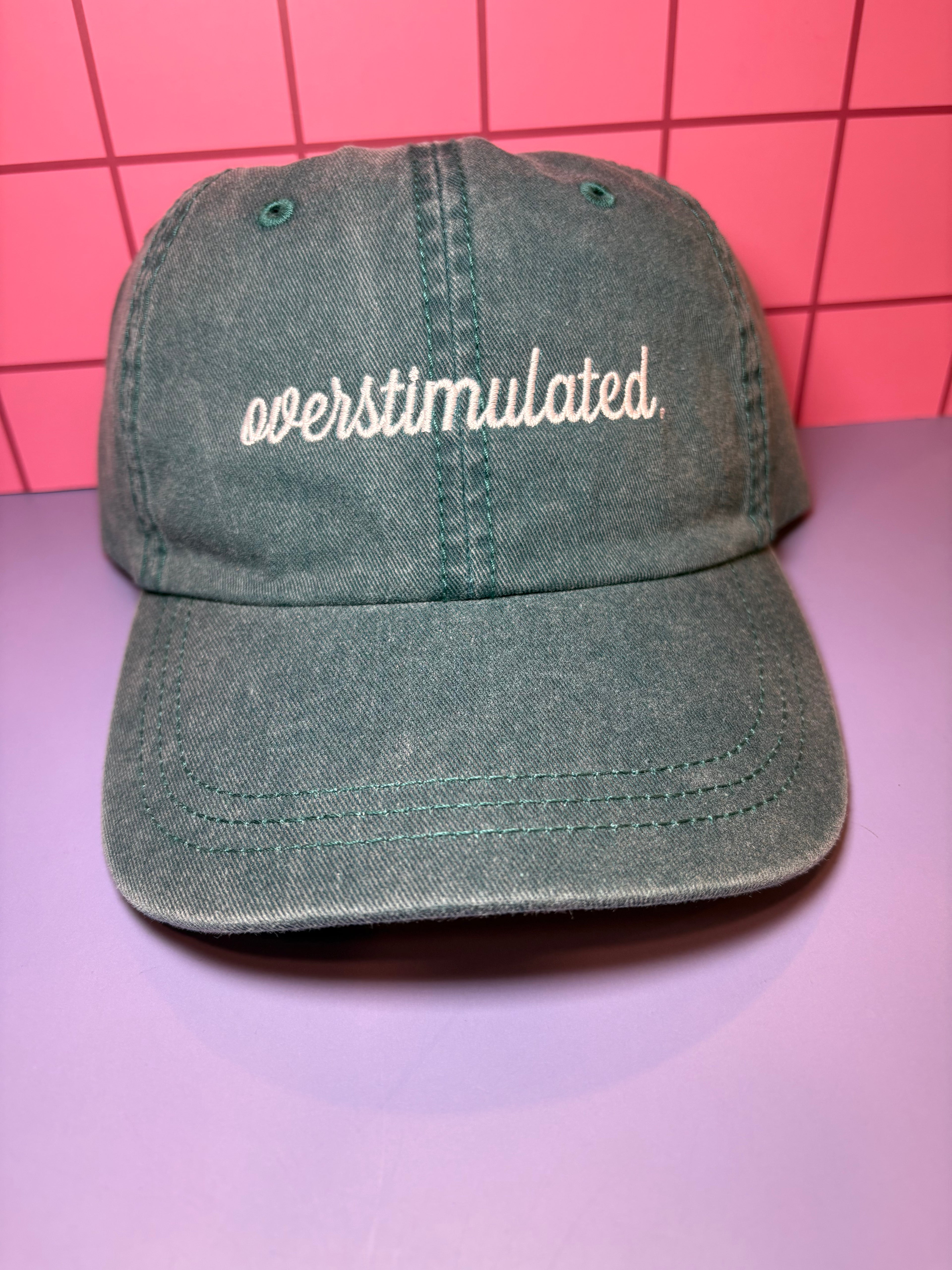 Overstimulated  - Washed Teal Embroidered Baseball Cap
