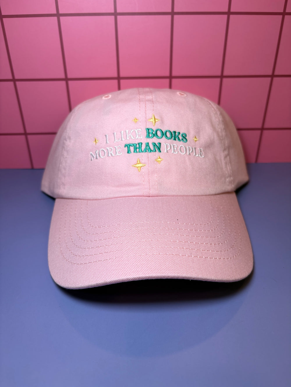 I like books more than people- Light Pink Embroidered Baseball Cap