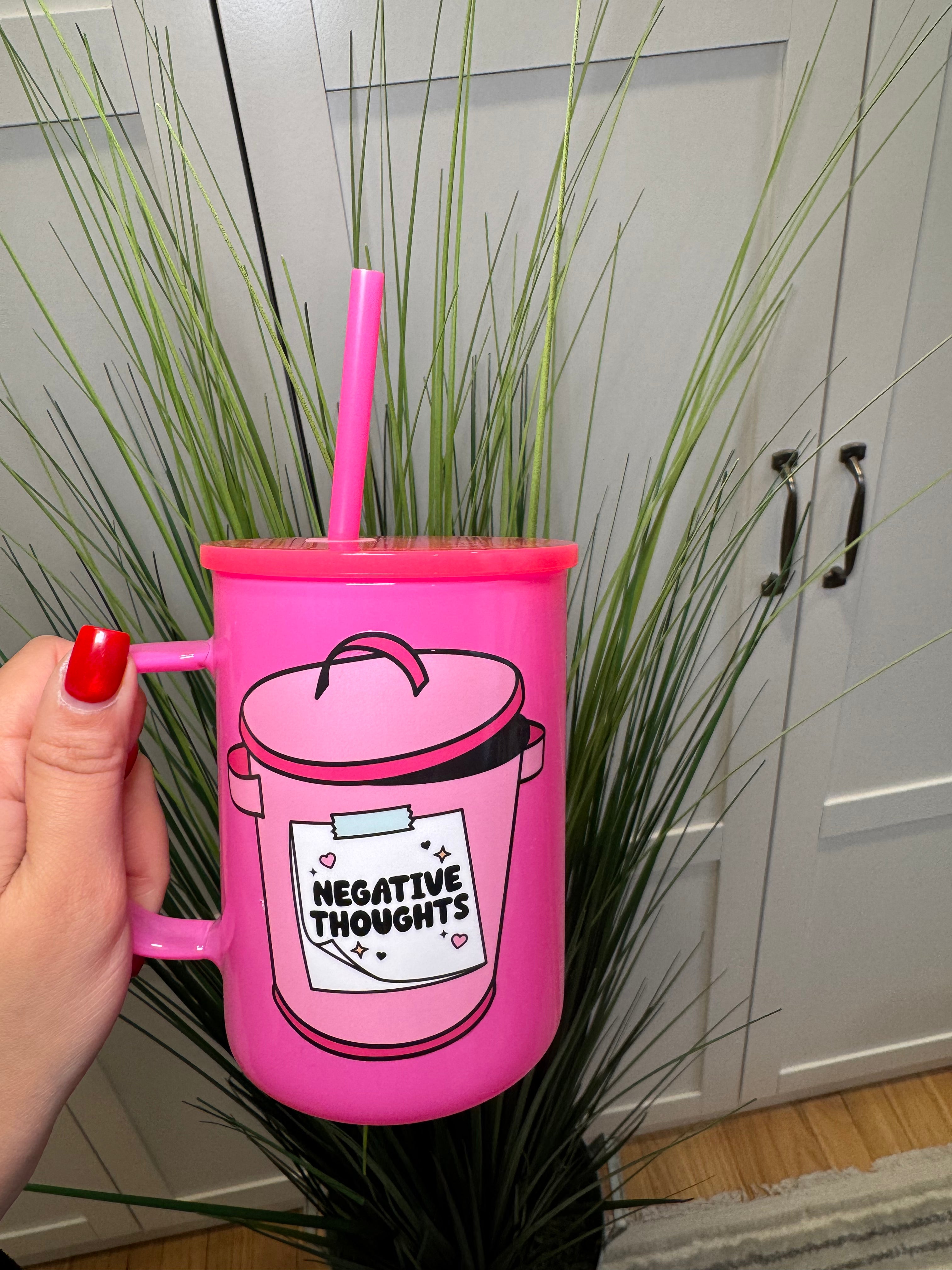 Negative Thoughts - Ceramic Mug with Lid – Ceramic mug with lid and plastic straw