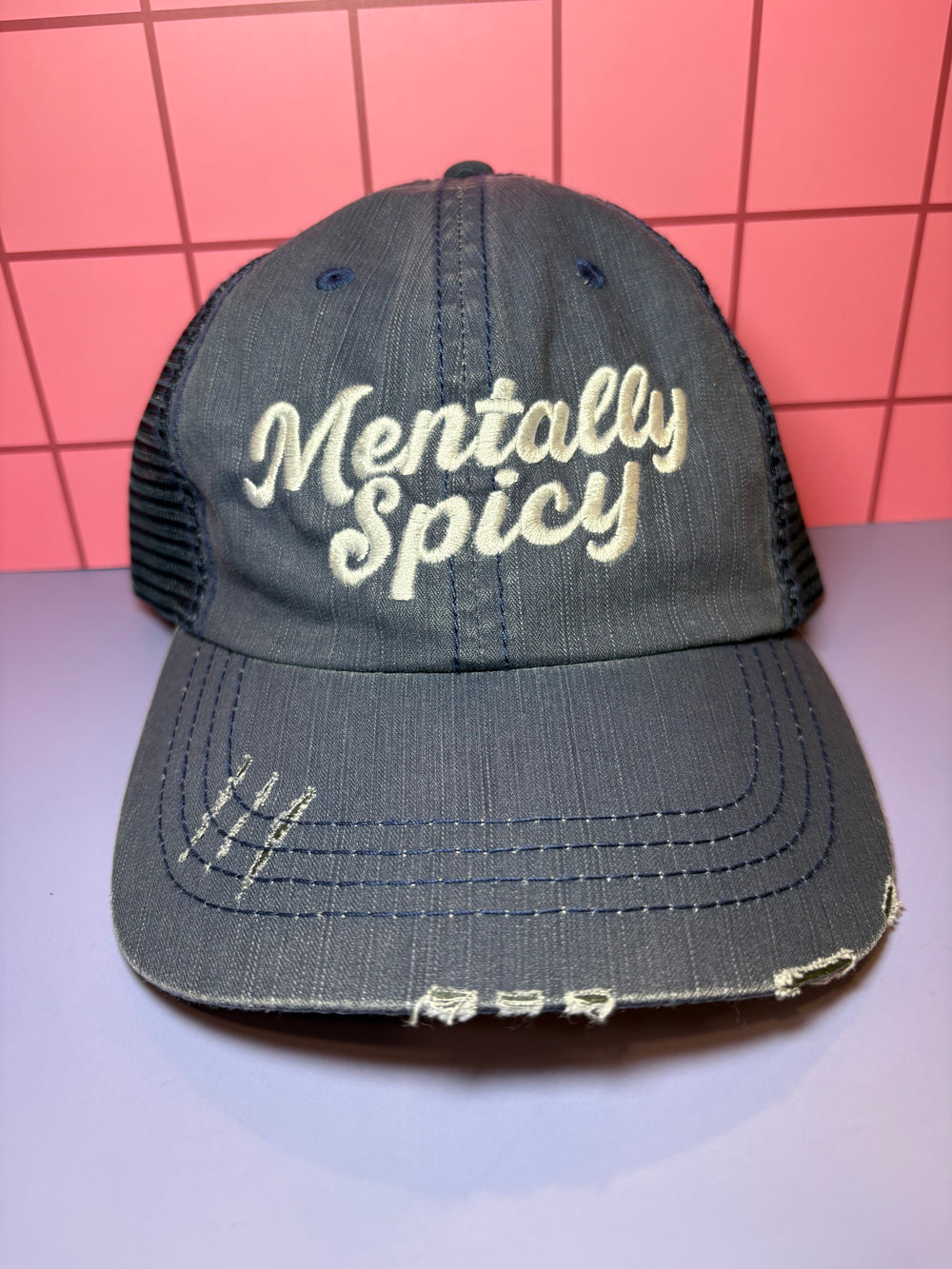 Mentally spicy - Denim Blue Embroidered Baseball Cap