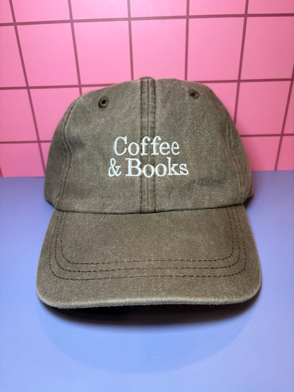 Coffee & Books - Washed Brown Embroidered Baseball Cap