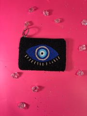 Black Evil Eye - Beaded Pouch