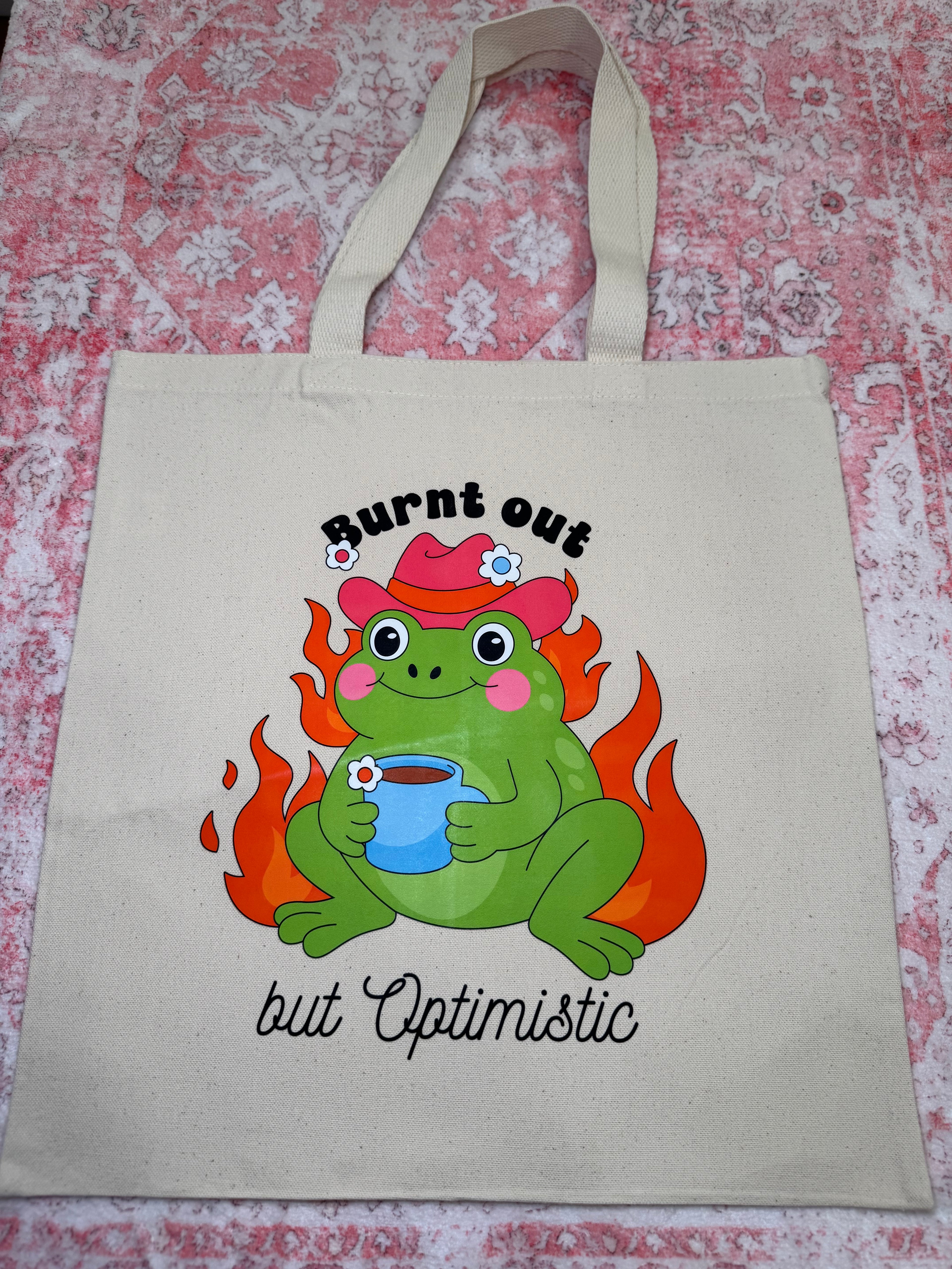 Burnt Out but Optimistic - Medium Tote – Burnt Out but Optimistic - Medium beige tote