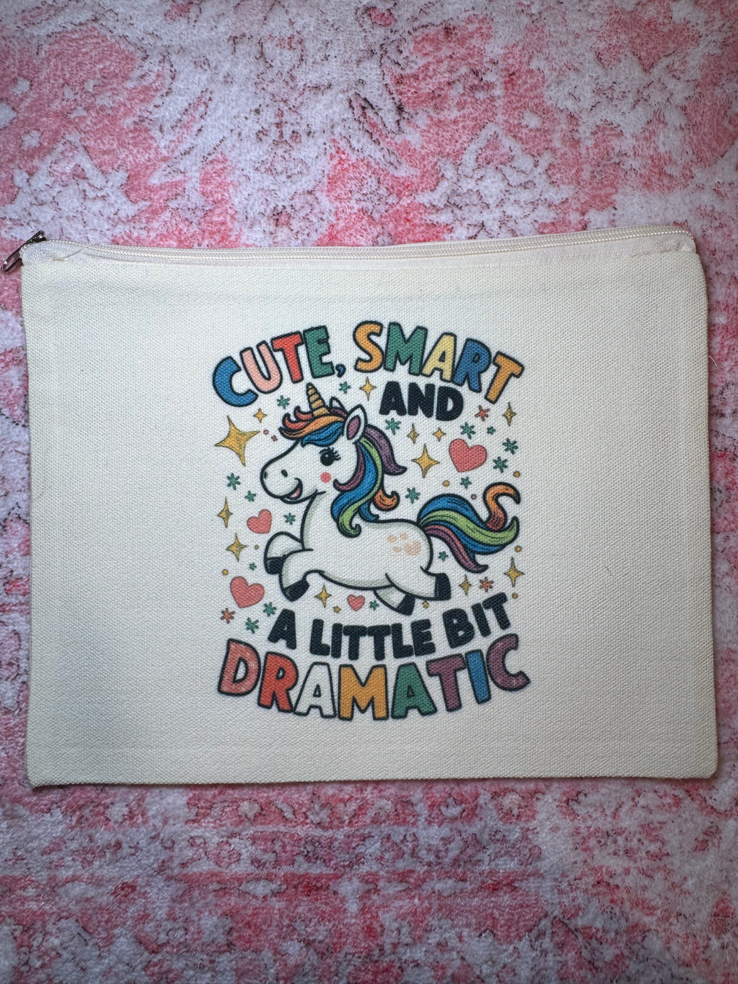 Cute, Smart, and a Little Bit Dramatic - Medium Canvas Pouch