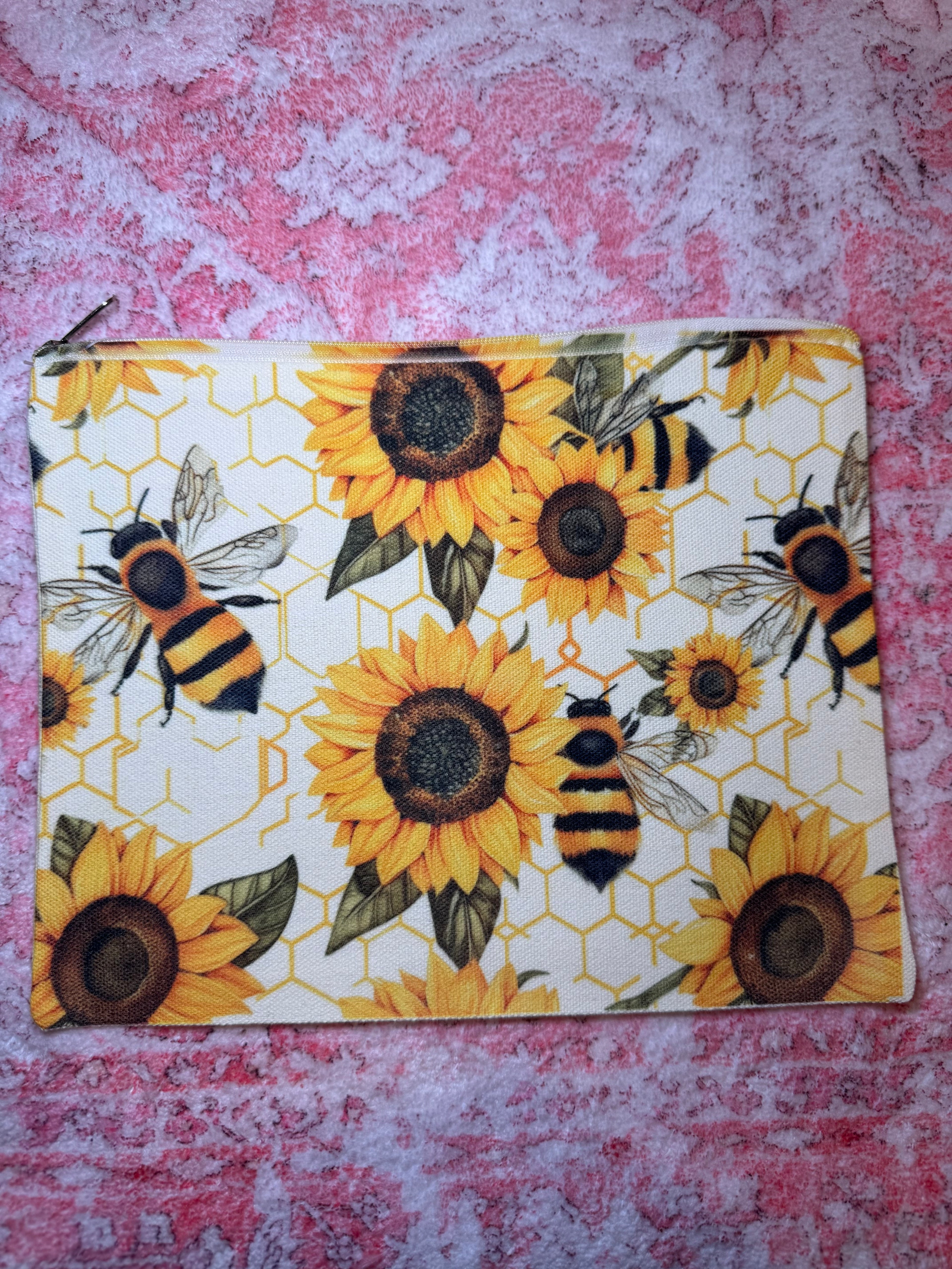 Sunflowers and Bees - Medium Canvas Pouch