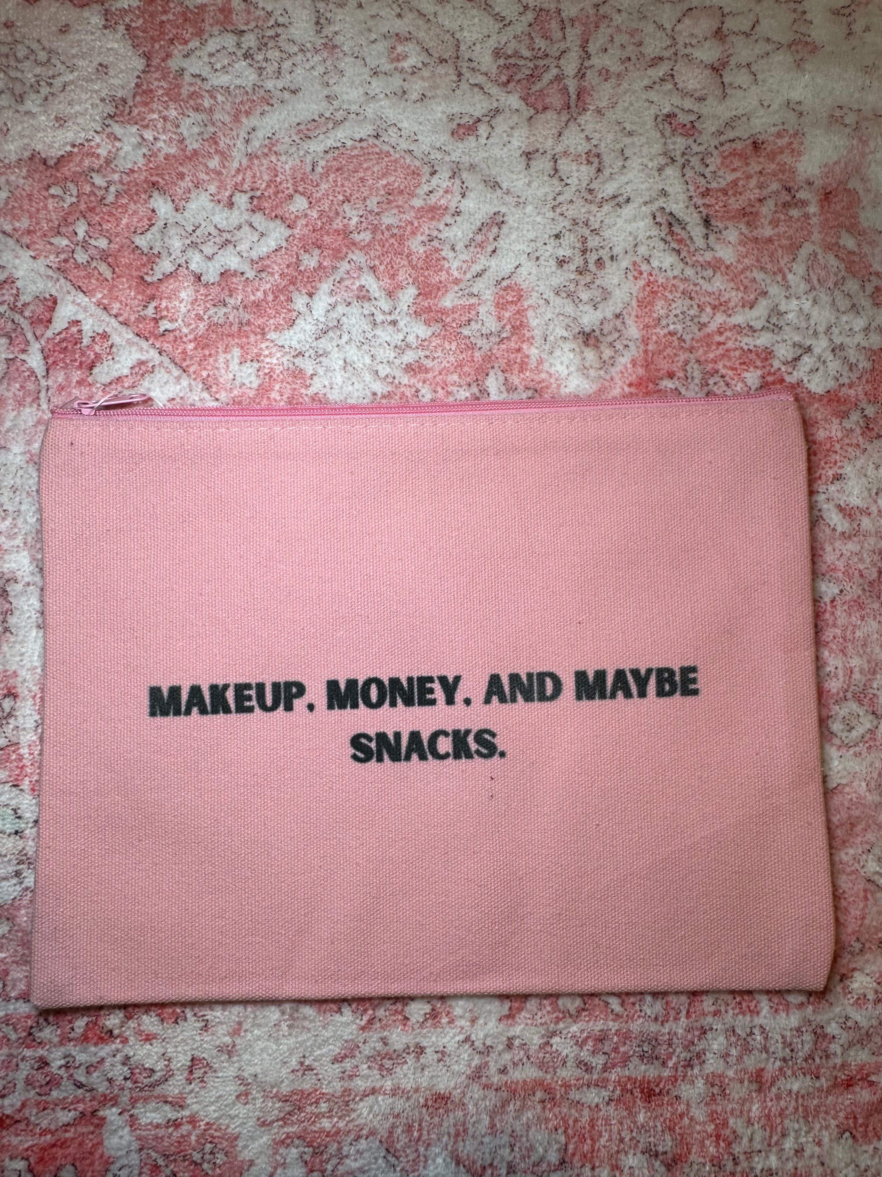 Makeup, Money, and Maybe Snacks - Medium Canvas Pouch